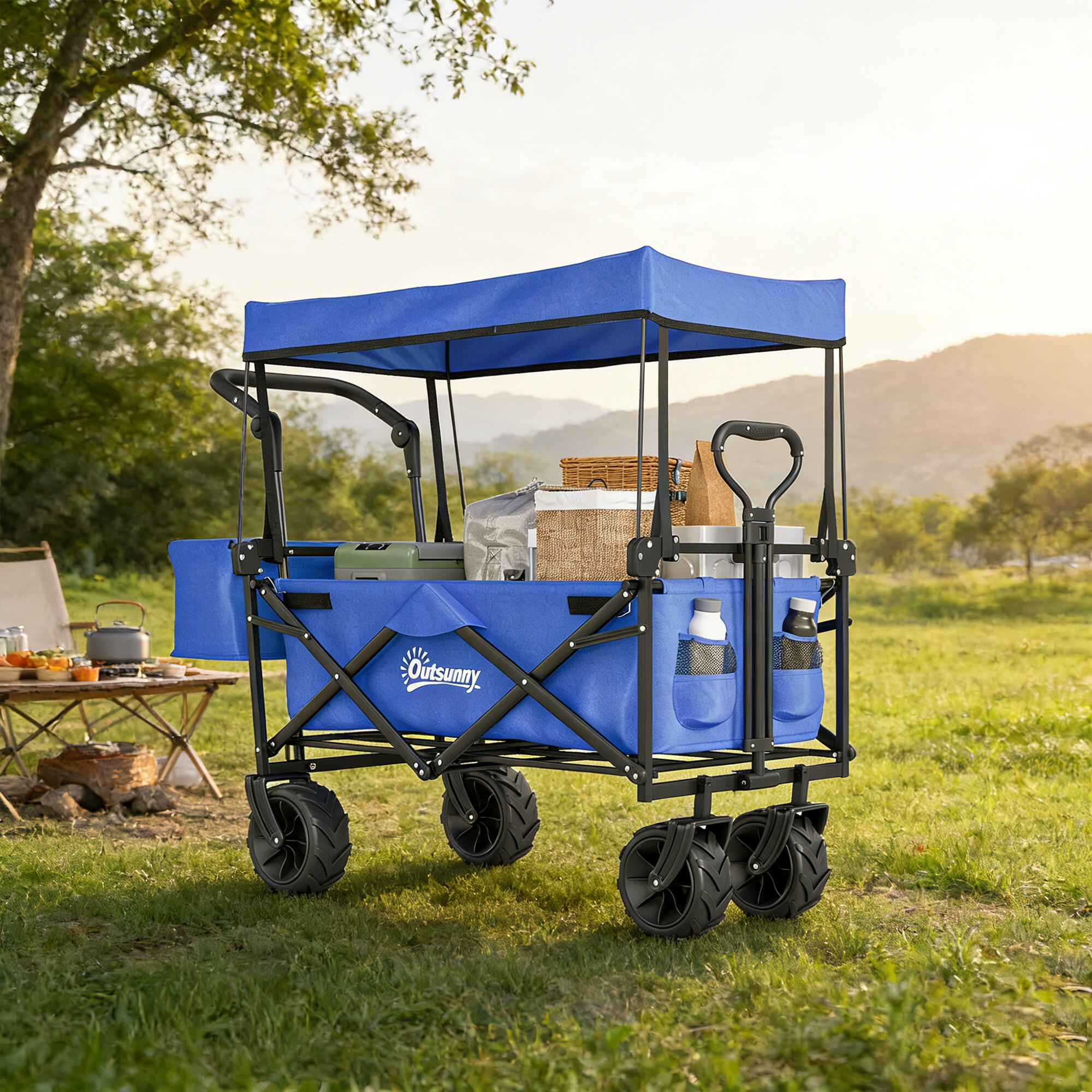 Carro para Playa Outsunny 117x55x98 cm Azul 2/7