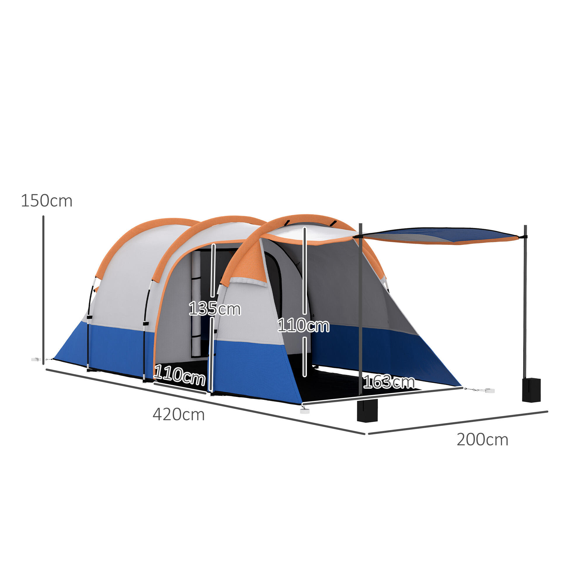 Tienda de Campaña Outsunny 420x200x150 cm Gris y Azul oscuro 3/8