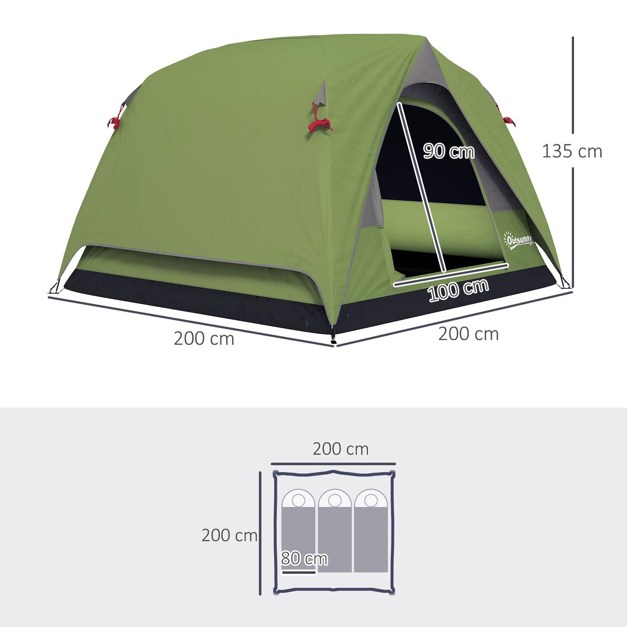 Tenda de campismo 200x200x135 cm verde e cinzento Outsunny 3/5