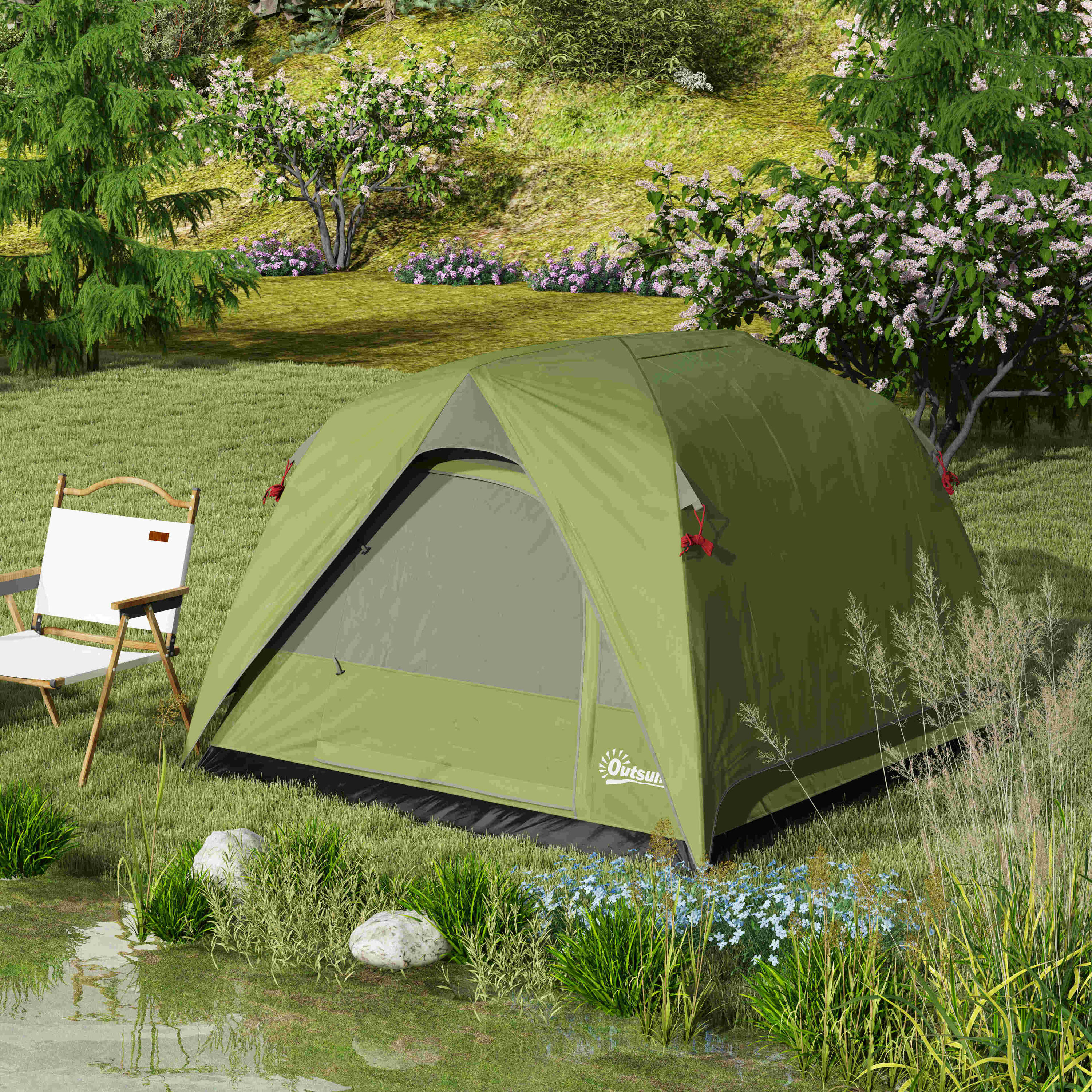 Tenda de campismo 200x200x135 cm verde e cinzento Outsunny 2/5