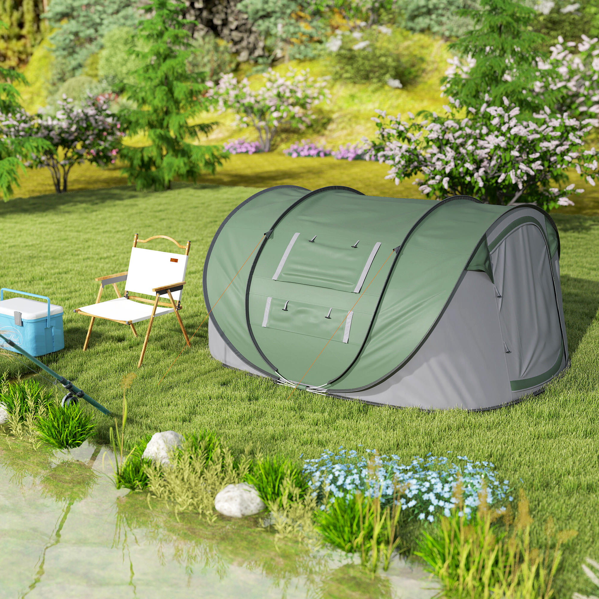 Tenda de campismo 263,5x220x123 cm verde e cinzento Outsunny 5/7