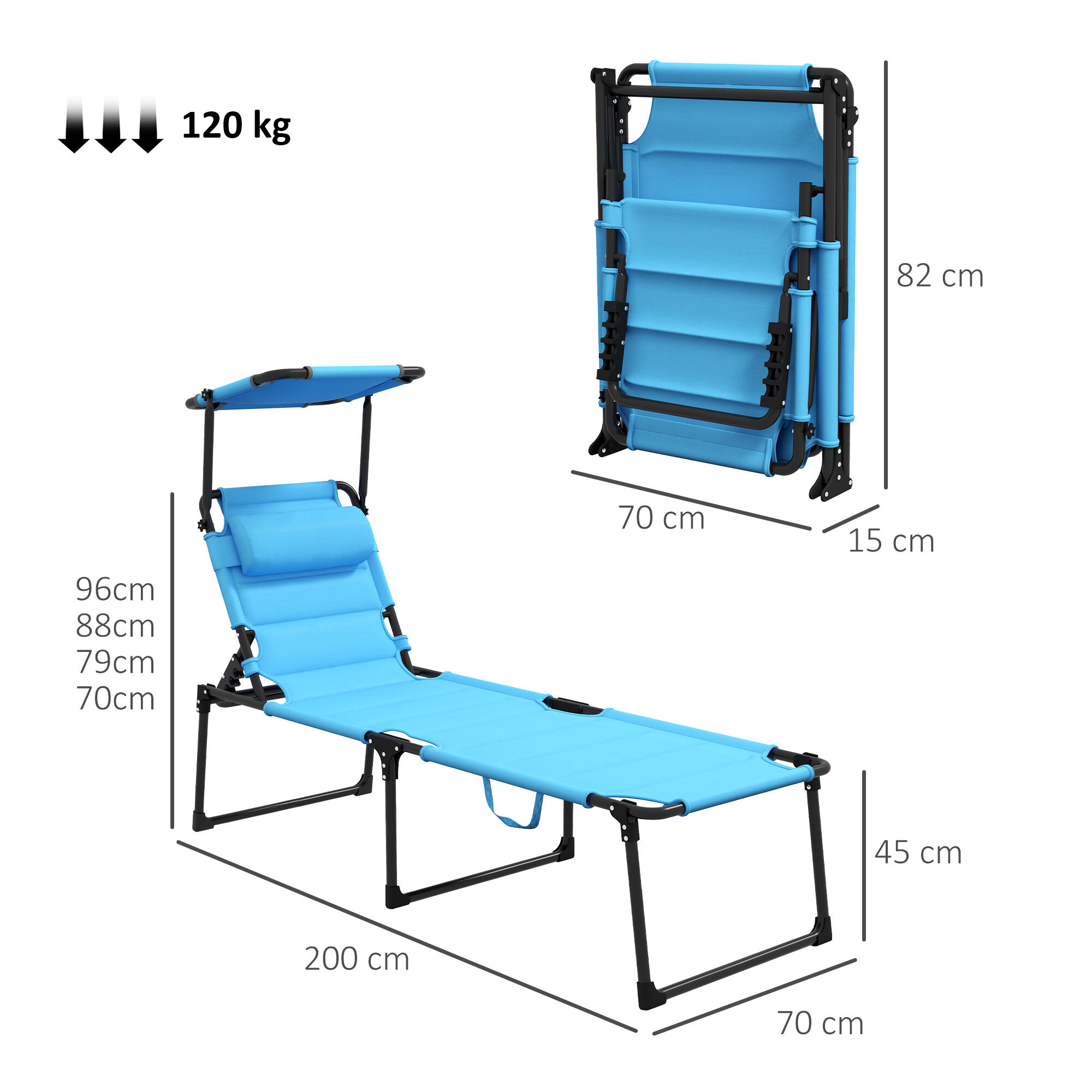 Espreguiçadeira Dobrável Outsunny Azul Claro 3/5