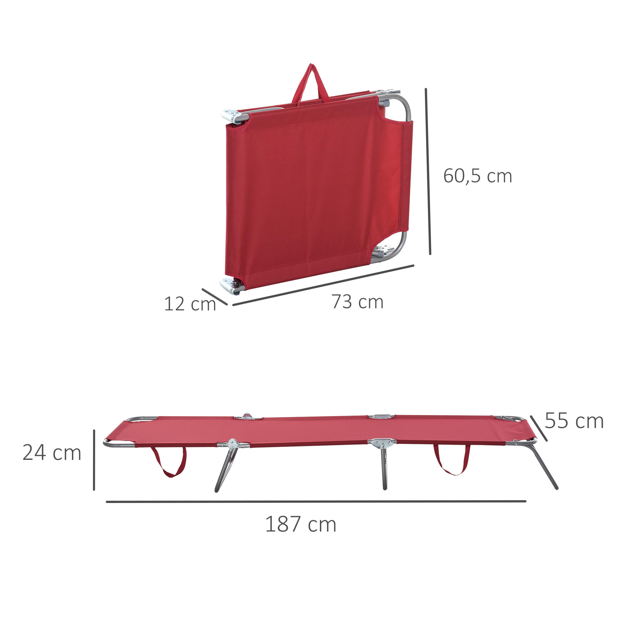 Tumbona Plegable Outsunny 180x55x24 cm Rojo Vino 3/7