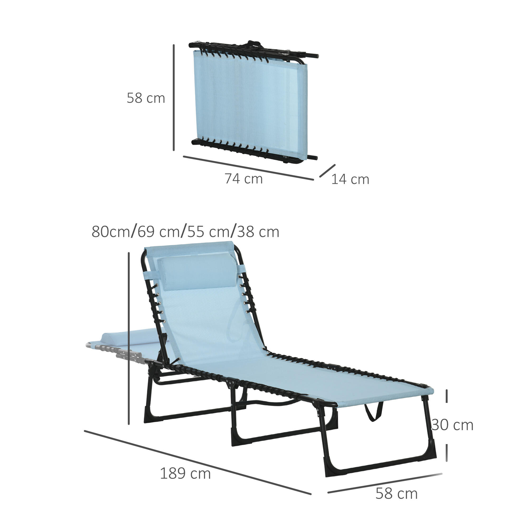 Espreguiçadeira Dobrável Outsunny Azul Claro 3/5
