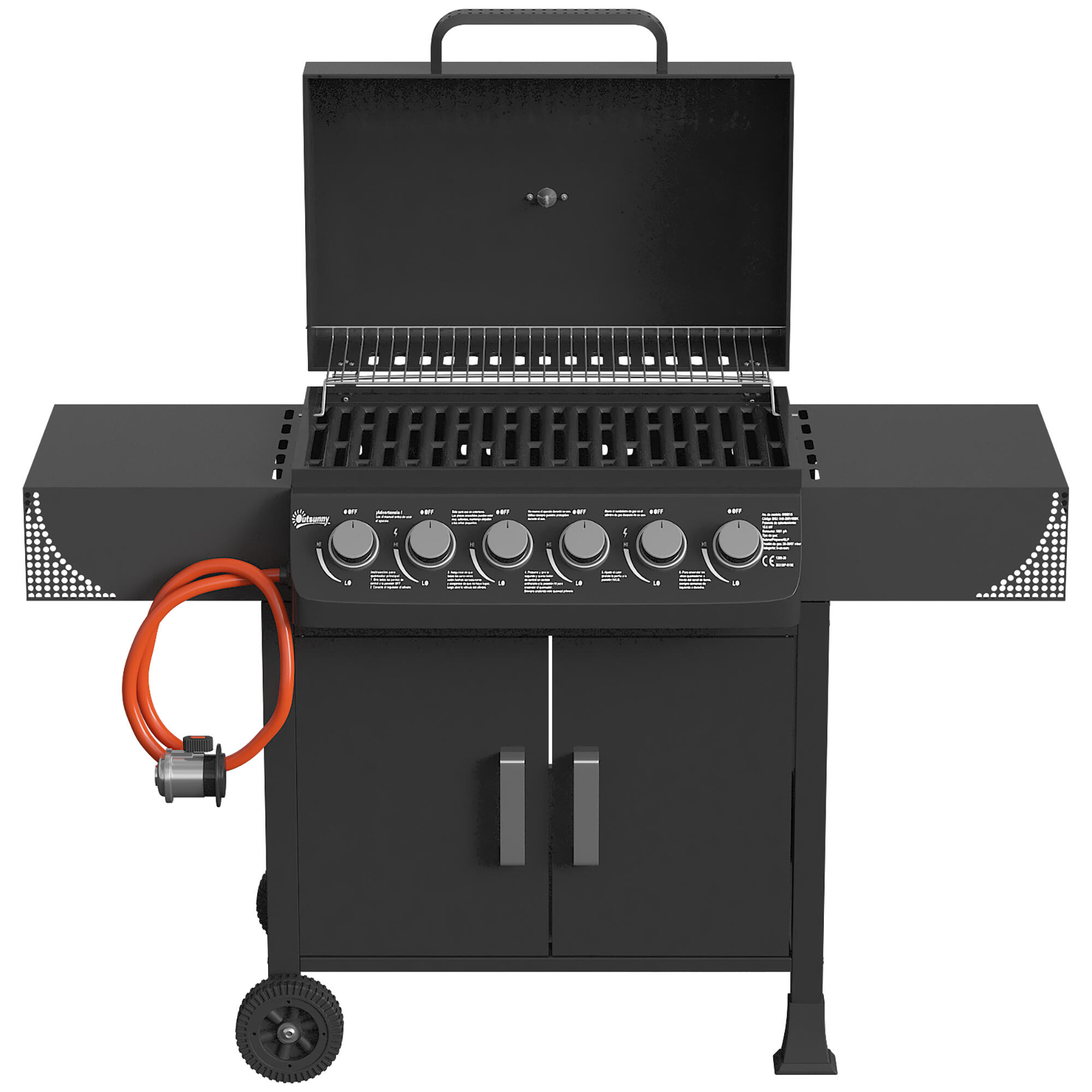 Barbacoa de Gas Outsunny 135x51x101 cm Negro 5/5
