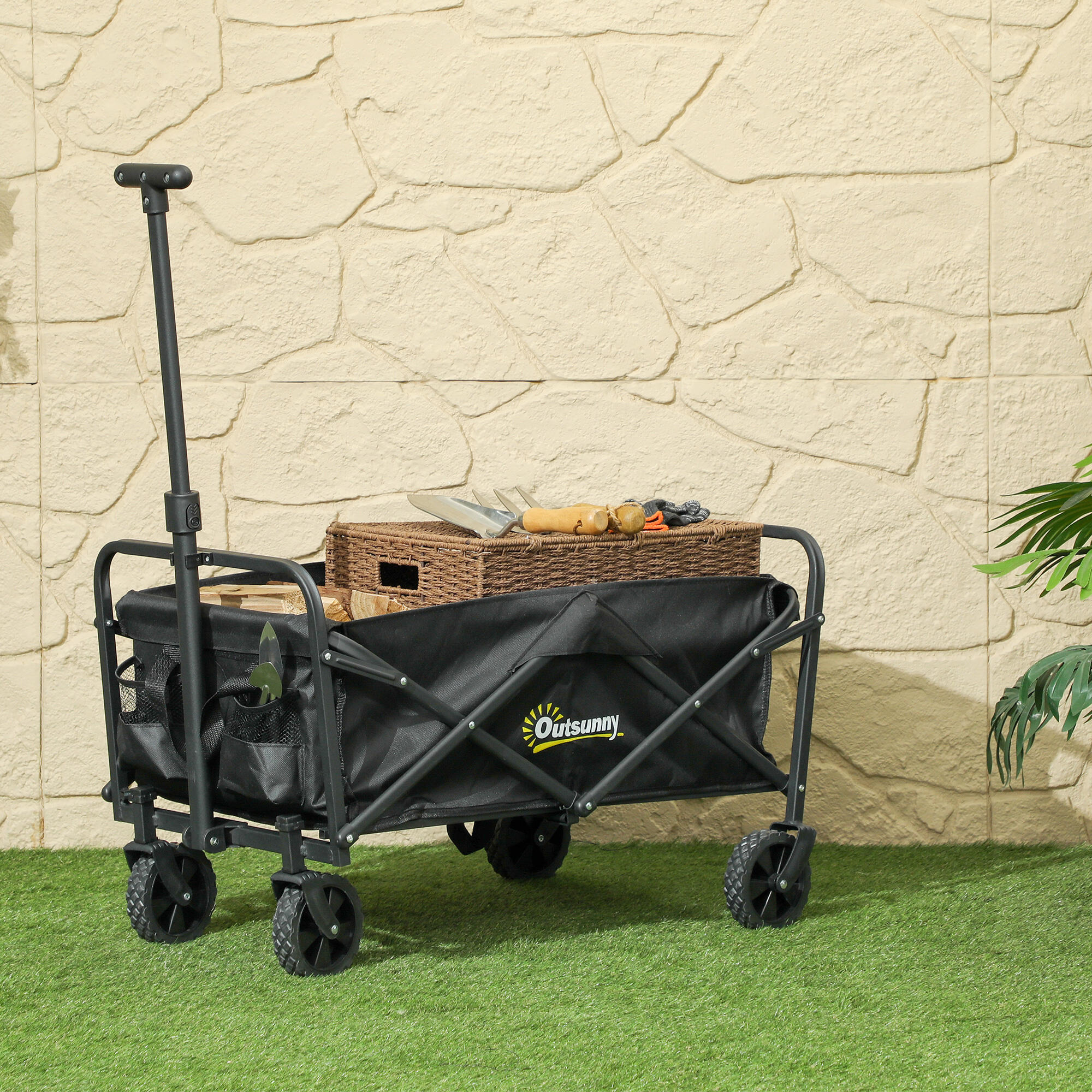 Carrinho de transporte dobrável 64x42x27 cm preto Outsunny 5/7