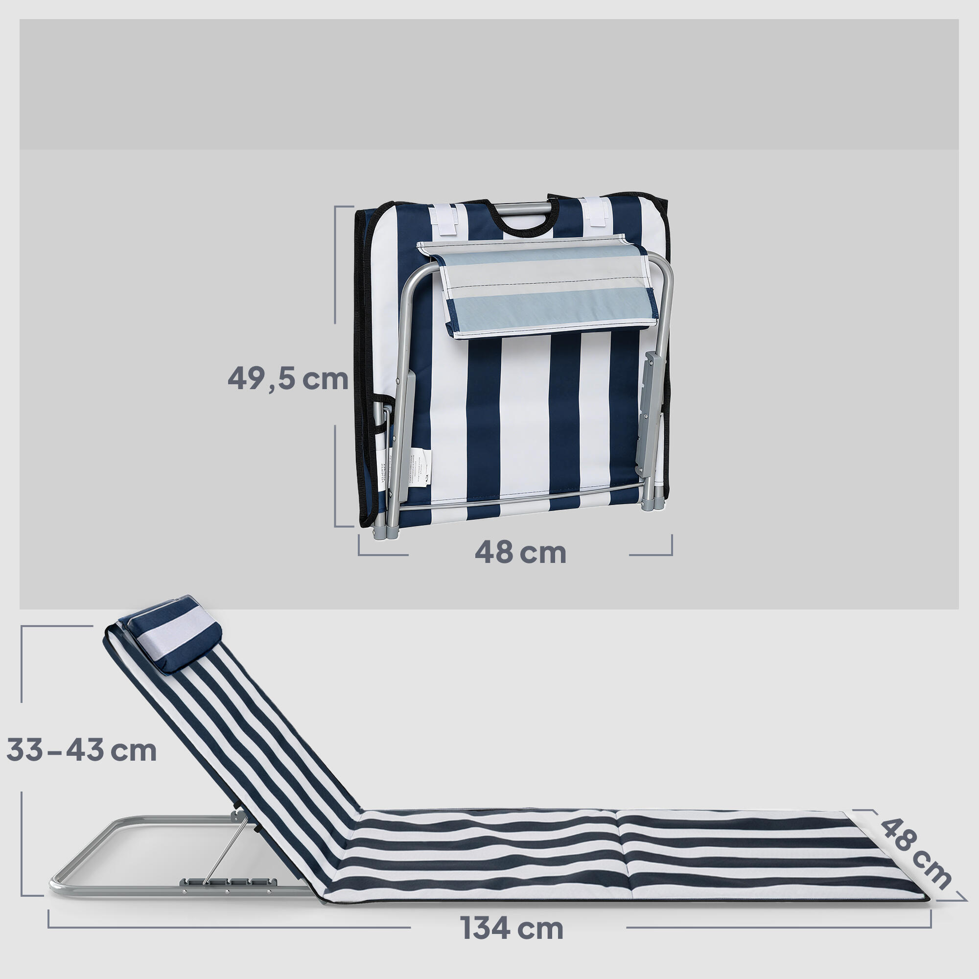 Esterillas de Playa Outsunny 134x48x43 cm Blanco y Azul 3/5