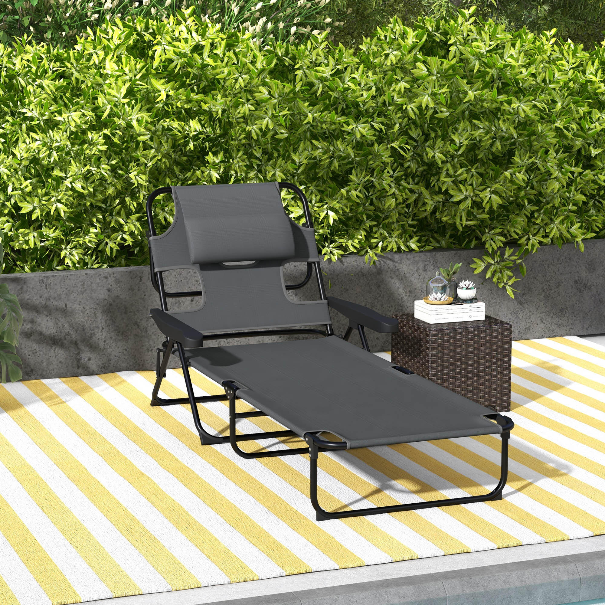 Espreguiçadeira Dobrável Outsunny Cinzento Escuro 2/5