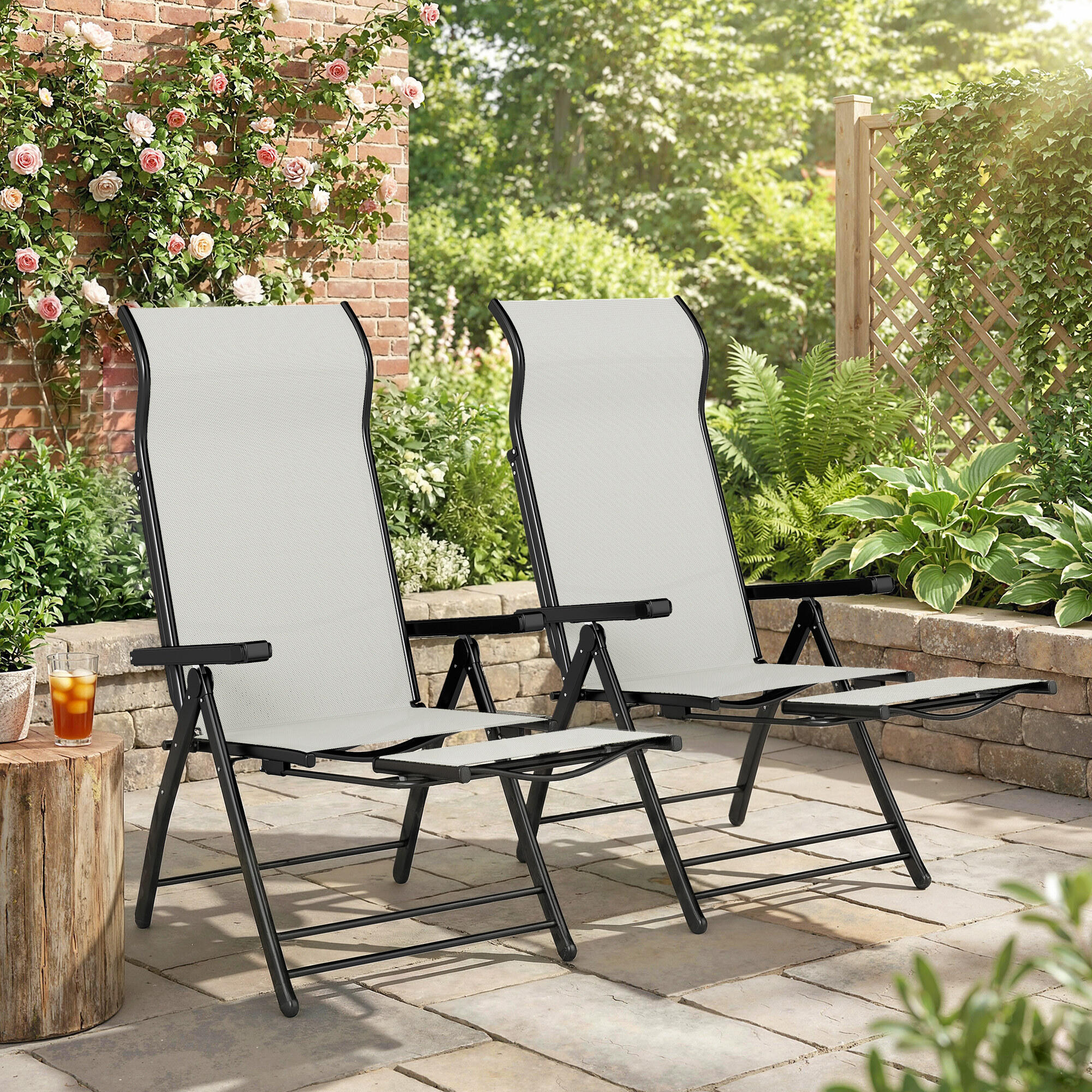 Sillas Plegables Reclinables Outsunny 179.5x63.5x60 cm Gris claro 2/5