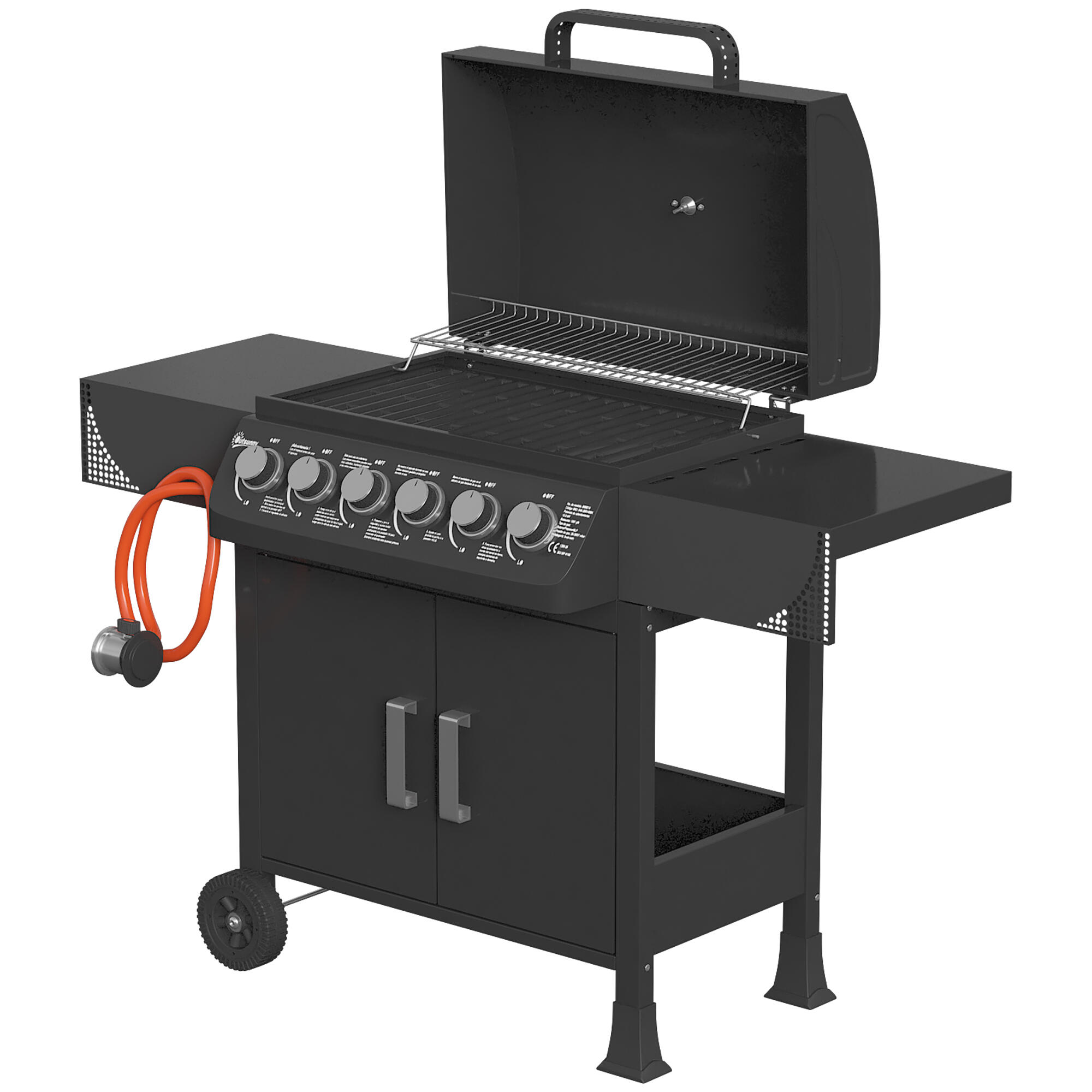 Barbacoa de Gas Outsunny 135x51x101 cm Negro 4/5