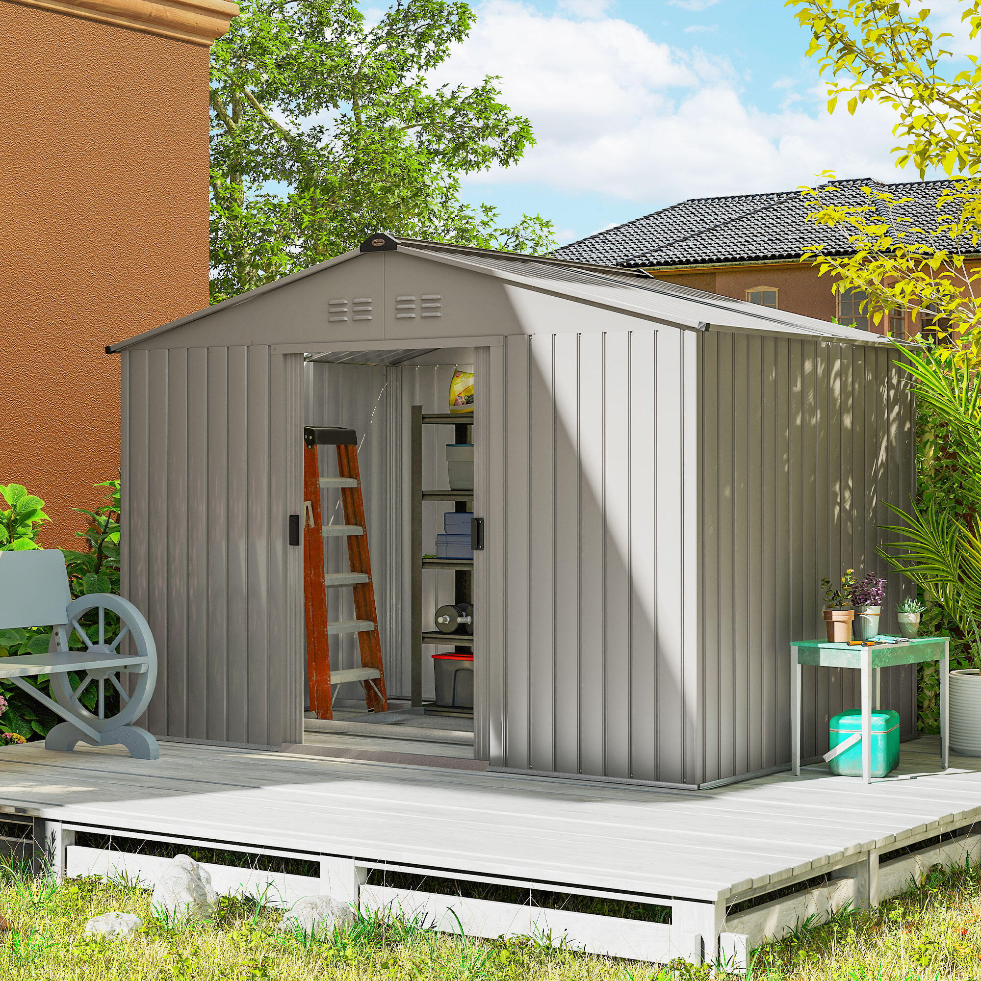 Abrigo de jardim 277x195x192cm cinzento Outsunny 2/7