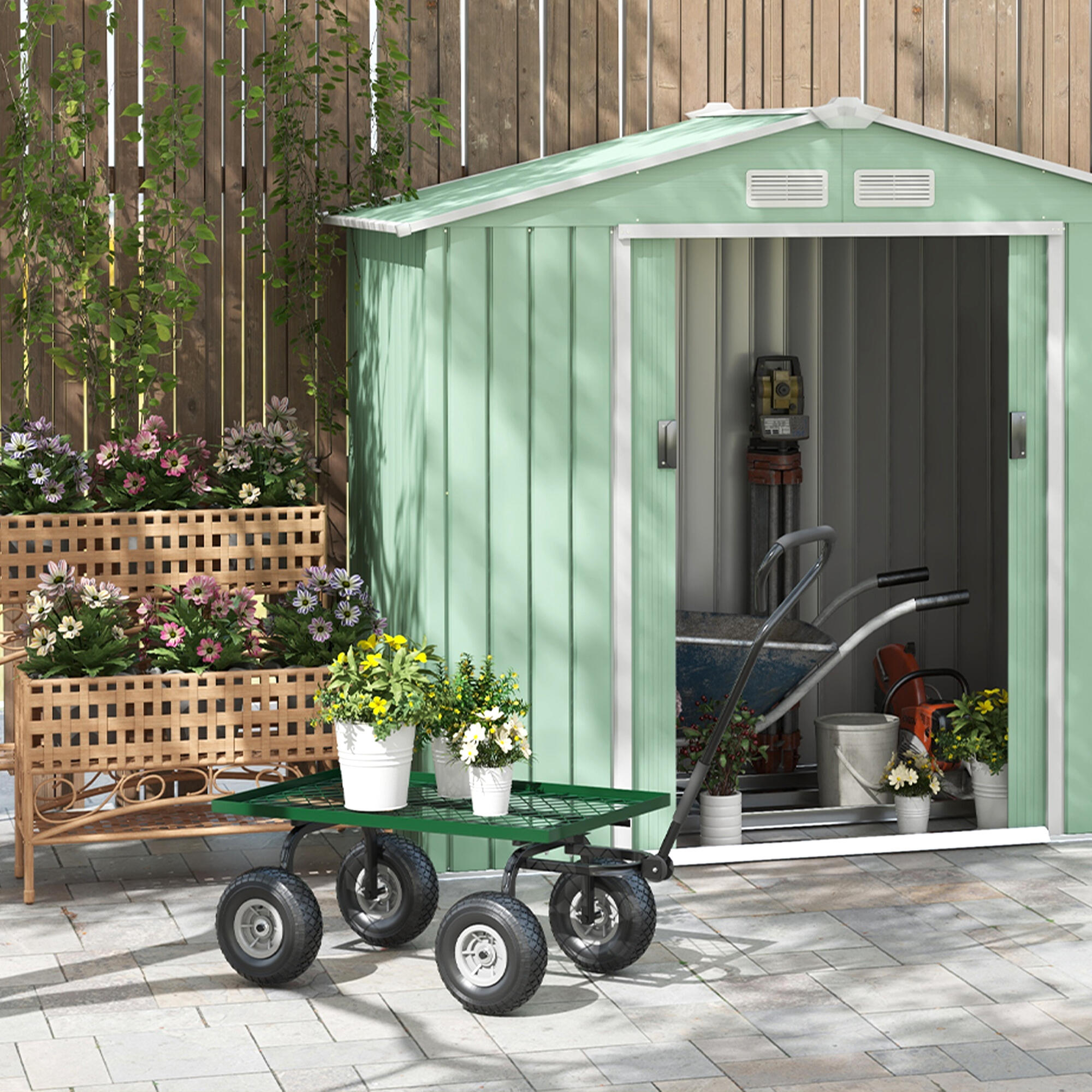 Carrinho de transporte 94x48,5x100 cm verde escuro Outsunny 5/7