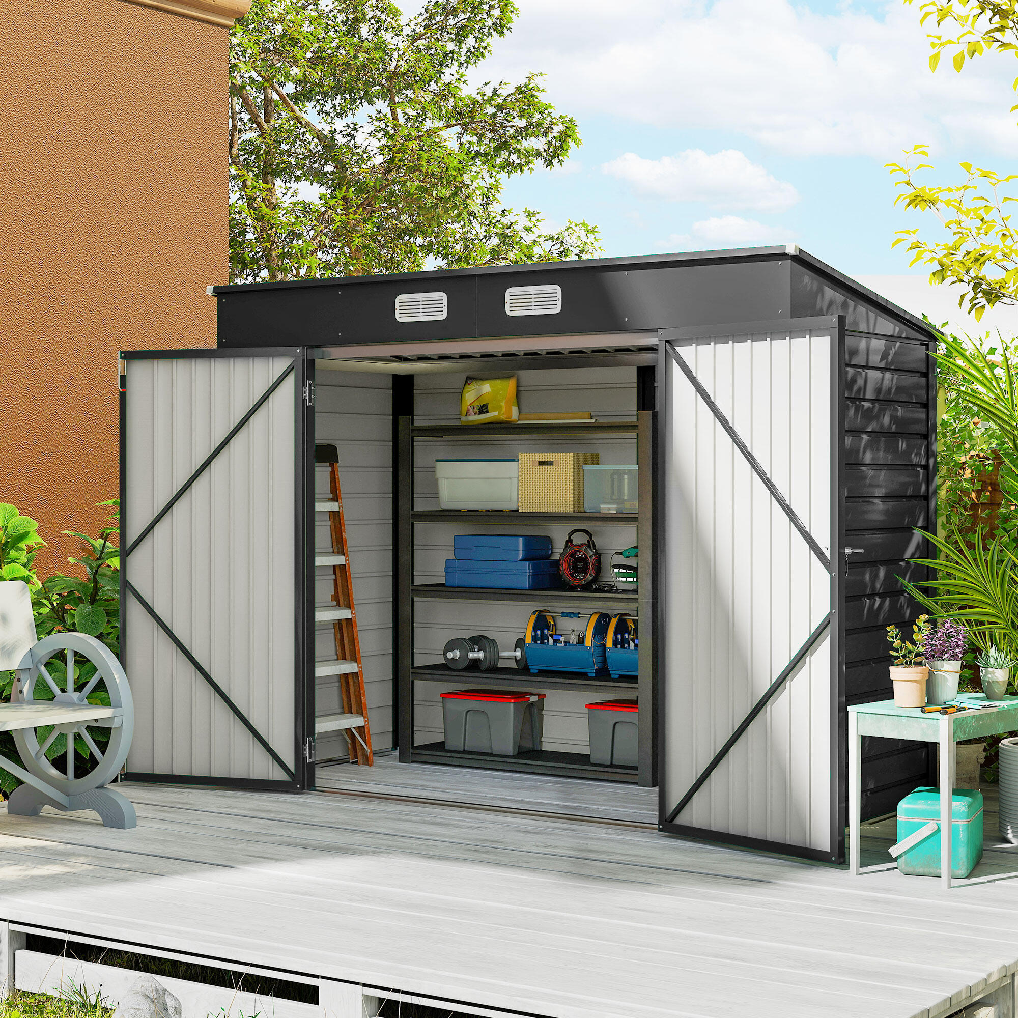 Caseta almacenamiento bicicletas Outsunny 249x121x183 cm Gris 2/8