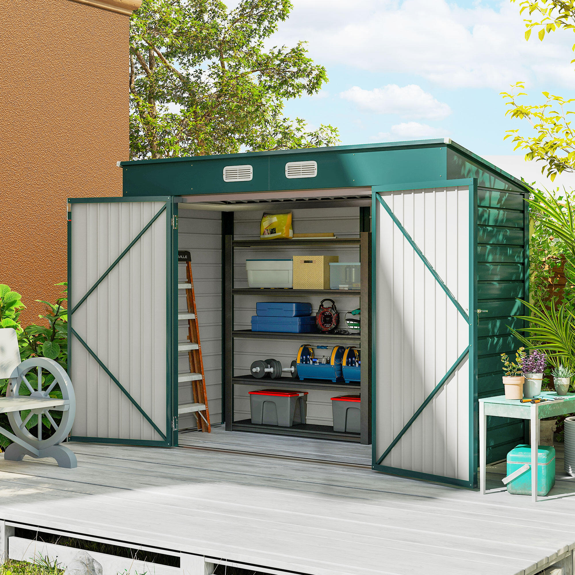 Abrigo de exterior 249x121x166/183 cm verde Outsunny 2/7