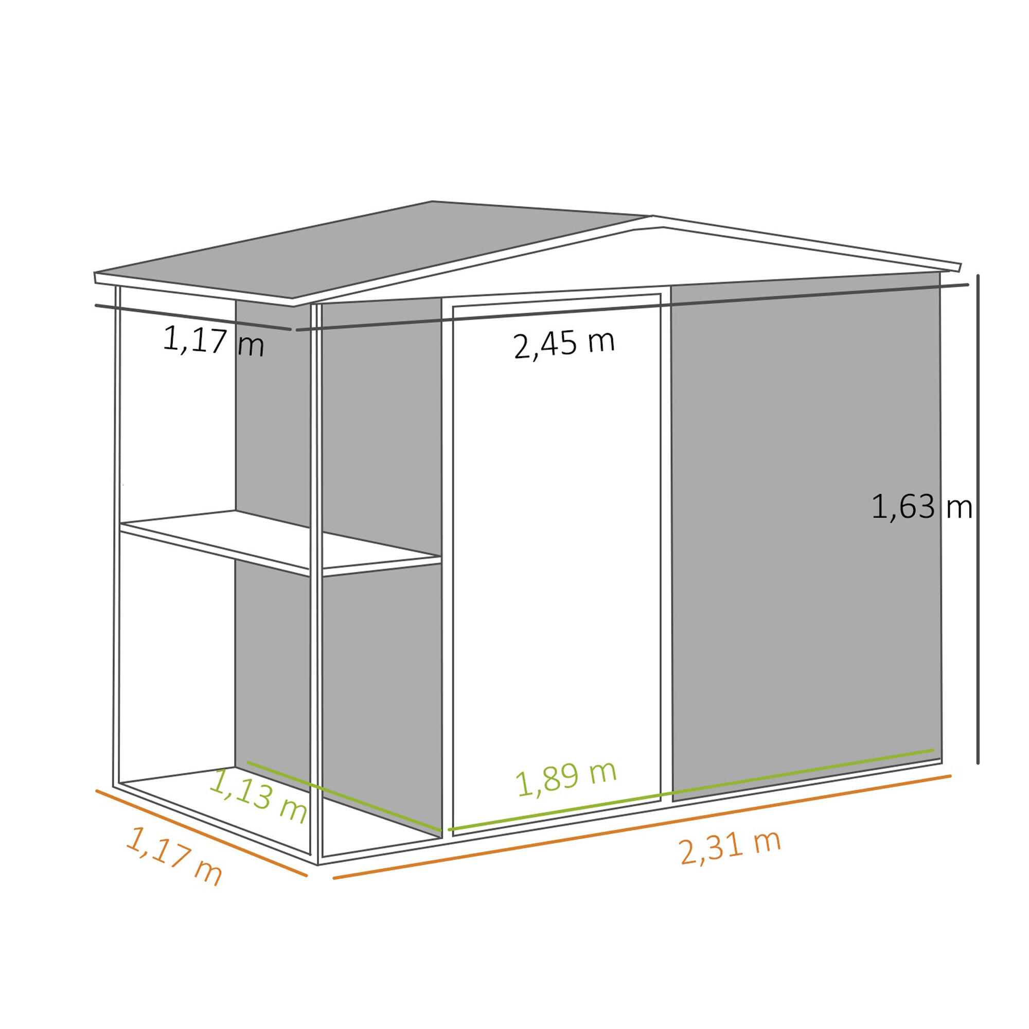 Abrigo de jardim 245x117x161/180 cm cinza escuro/cinza de carvão Outsunny 3/7