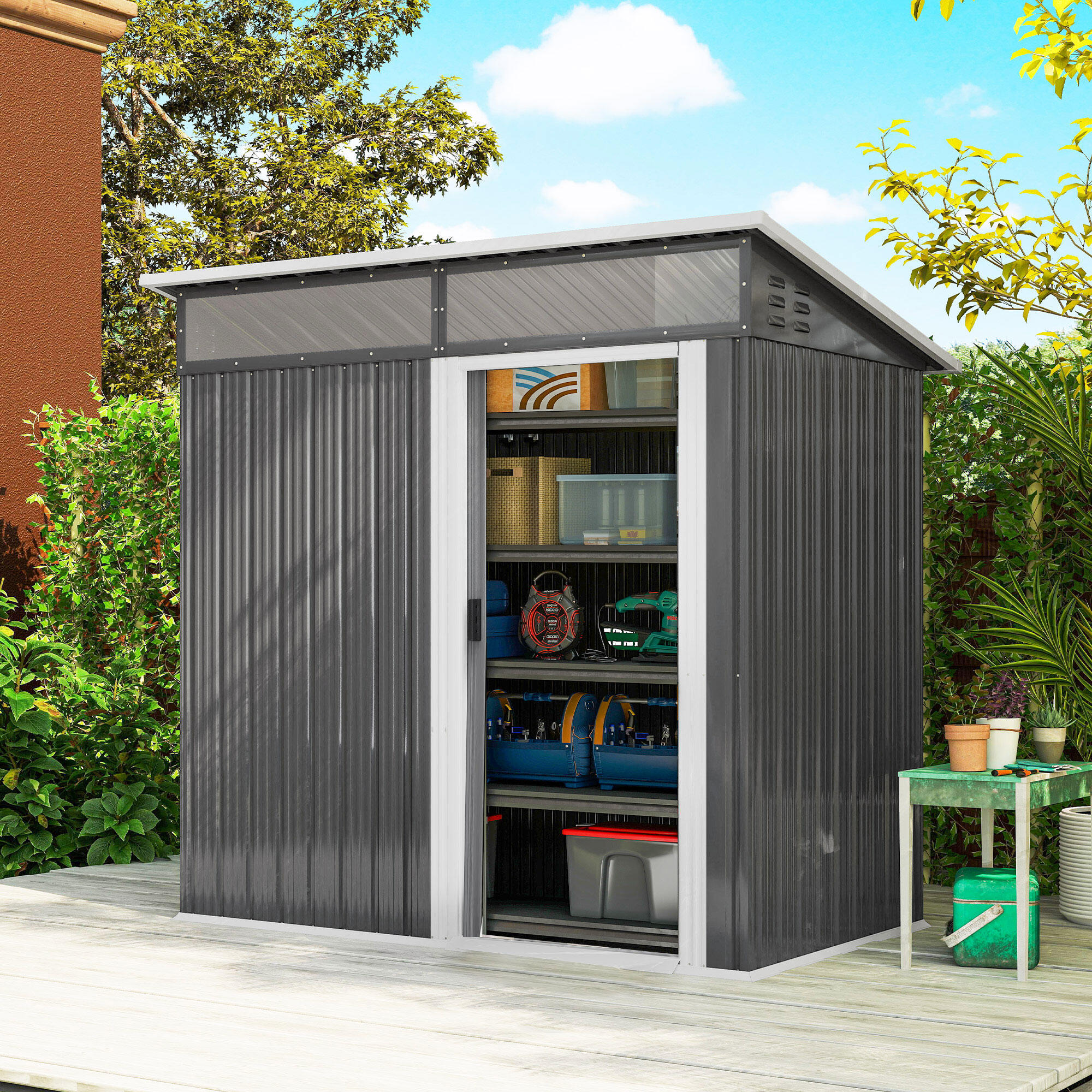 Caseta almacenamiento bicicletas Outsunny 195x122x182 cm Gris Oscuro 2/8