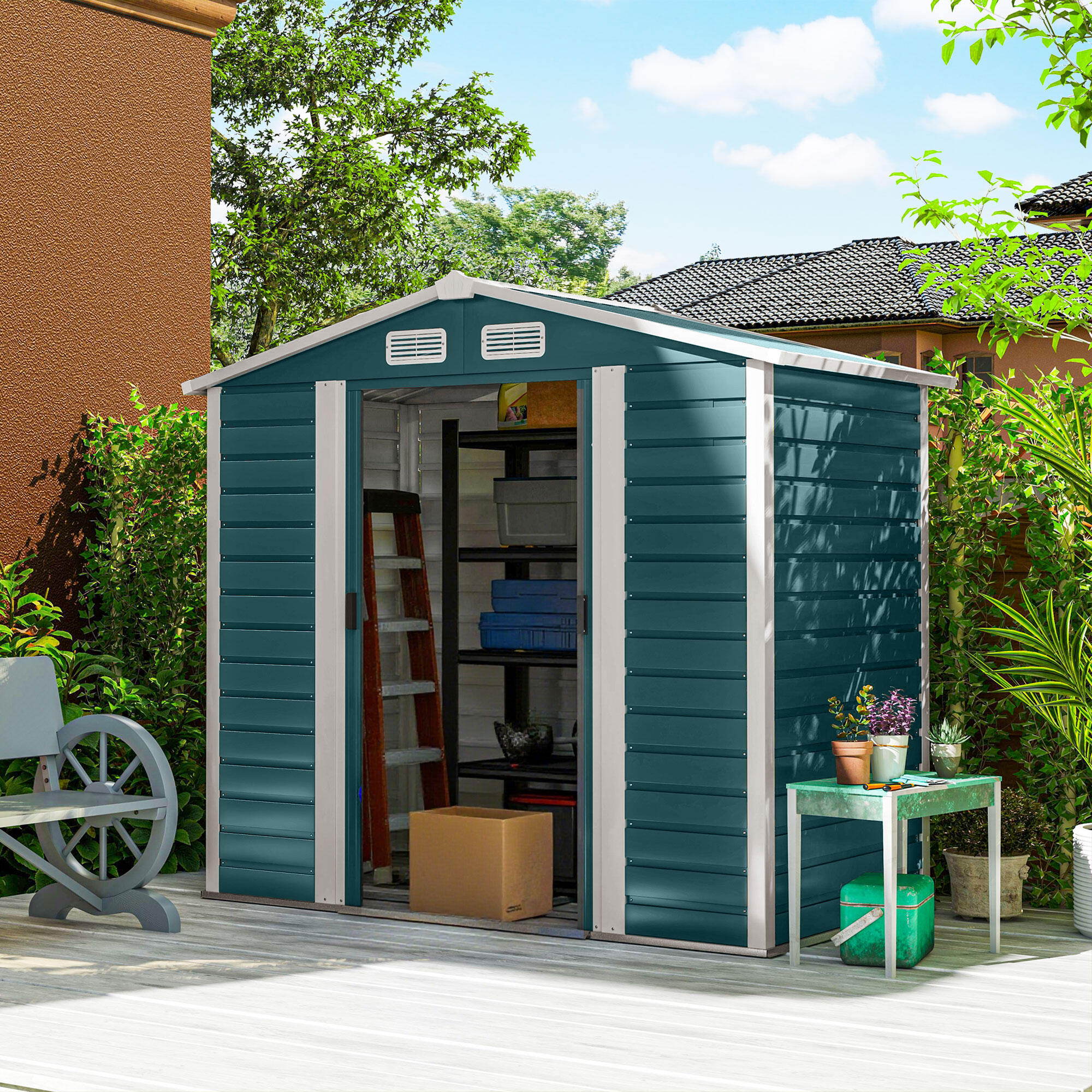Caseta almacenamiento bicicletas  Outsunny 213x120x94 cm Verde 2/7
