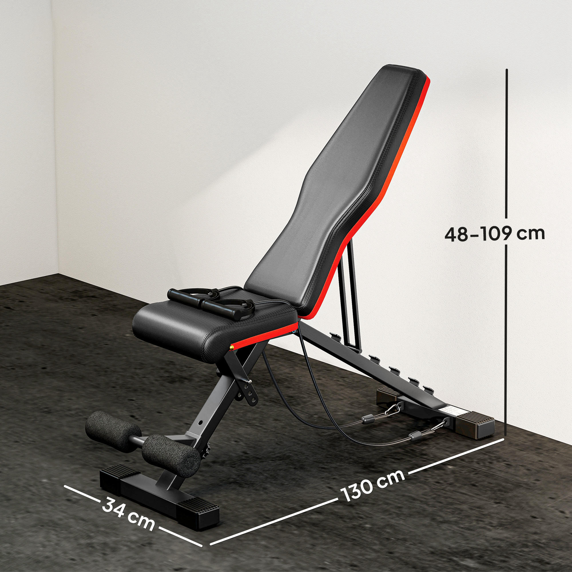 Banco de Pesas HOMCOM 130x34x109 cm Negro y Rojo 3/6