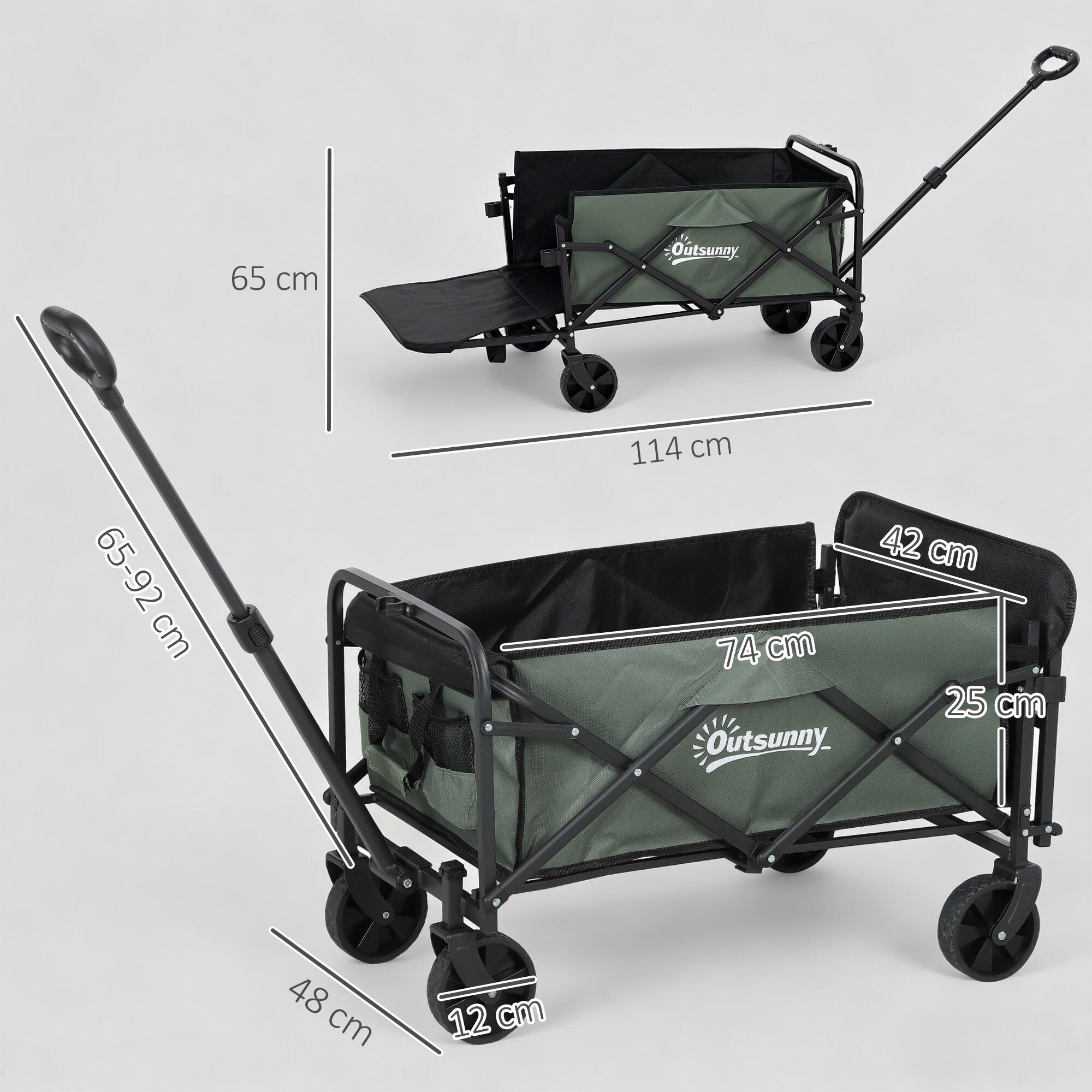 Carrinho de transporte 114x46x65-92 cm verde escuro Outsunny 3/7