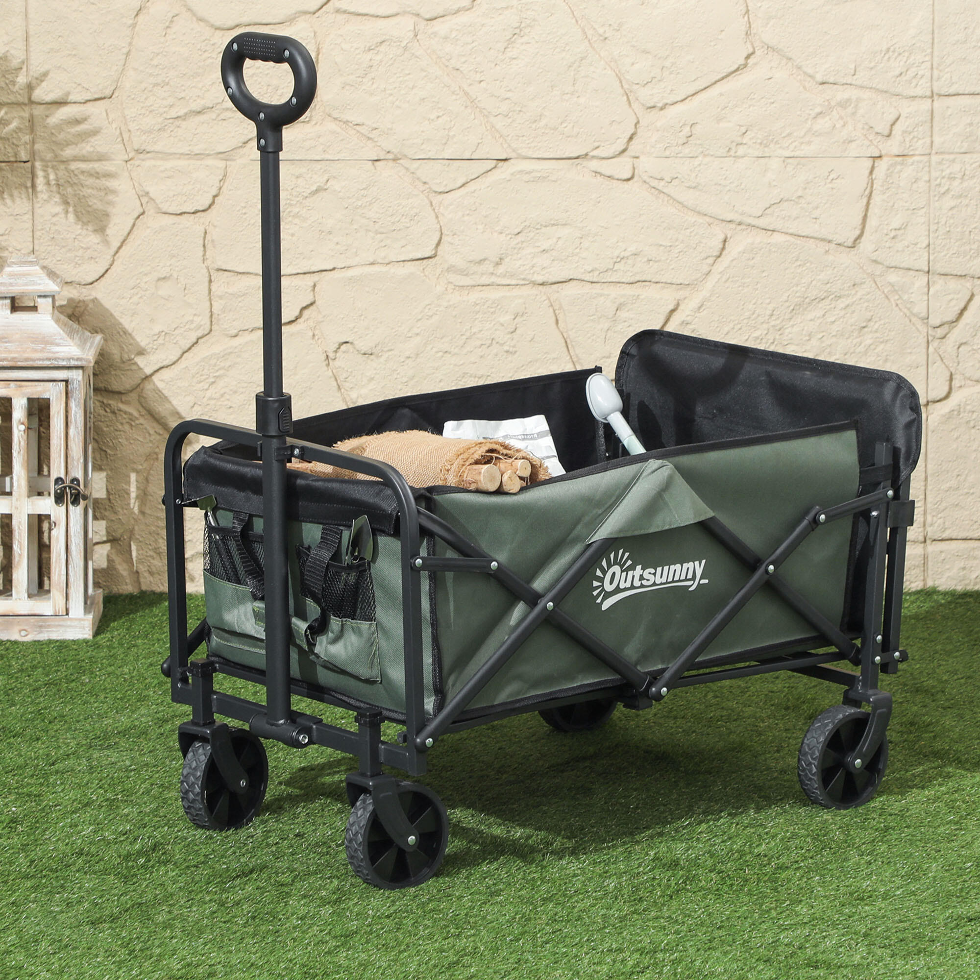 Carrinho de transporte 114x46x65-92 cm verde escuro Outsunny 2/7