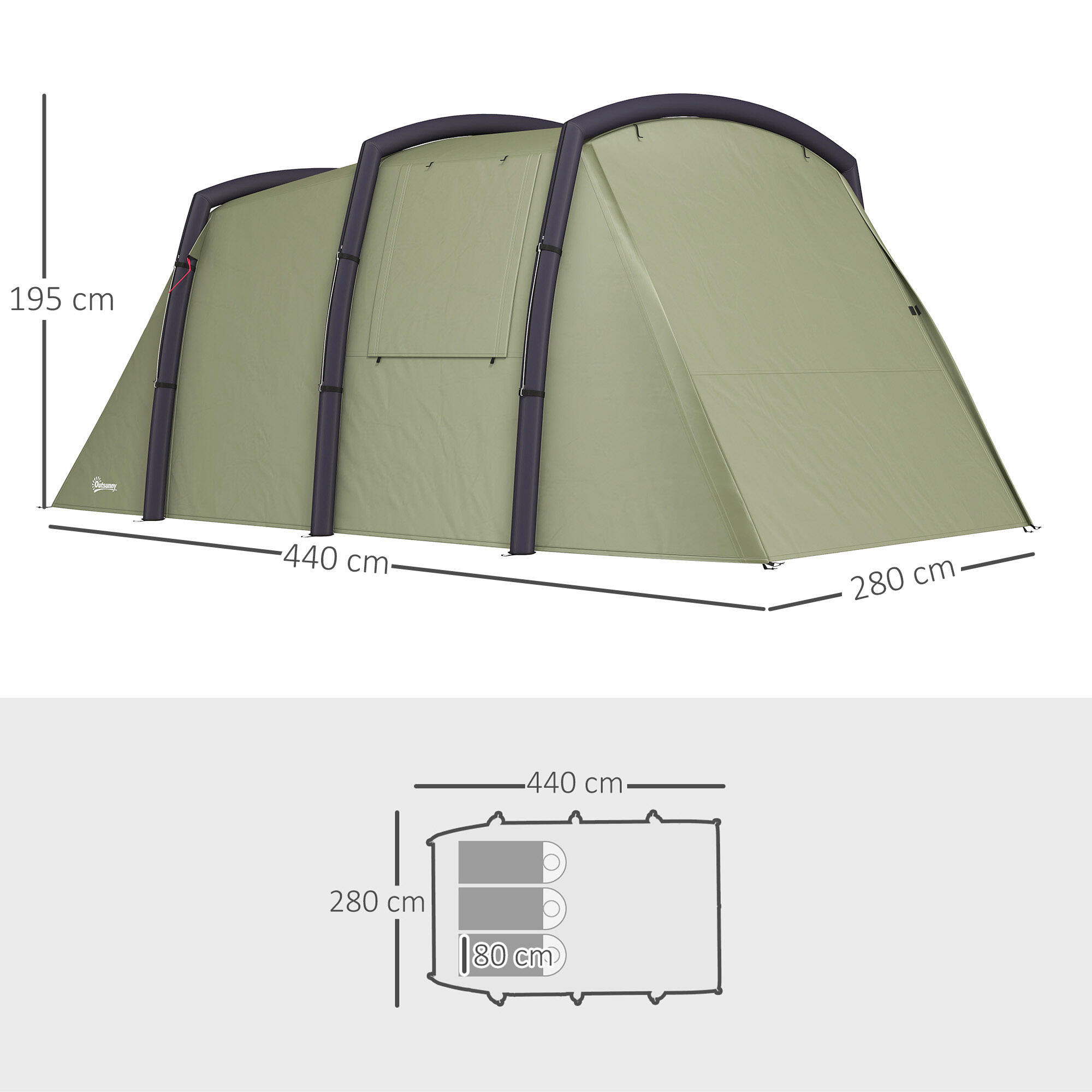 Tienda Campaña Inflable Outsunny 440x280x195 cm Verde 3/5