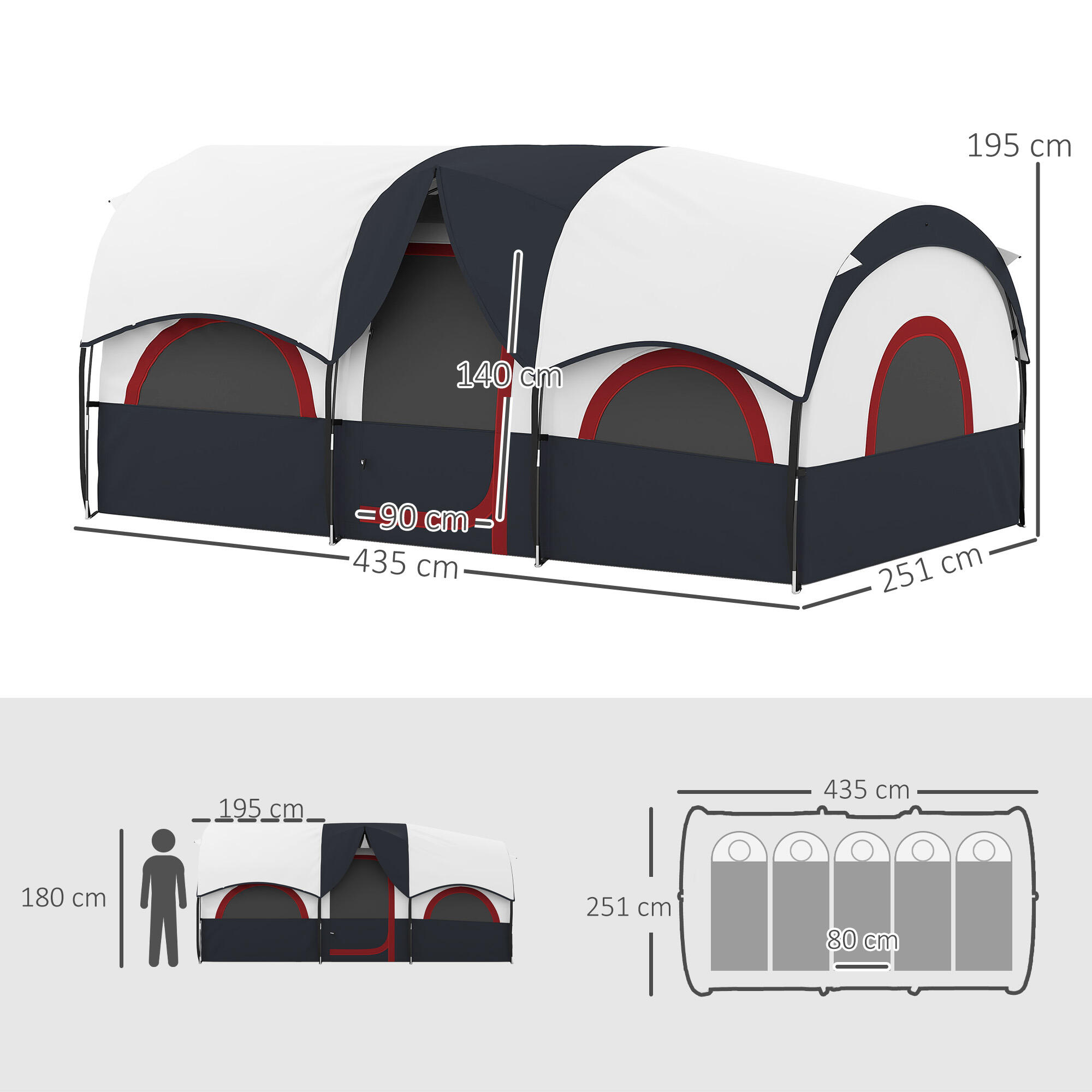 Tienda de Campaña Outsunny 435x251x195 cm Gris Oscuro y Blanco 3/7
