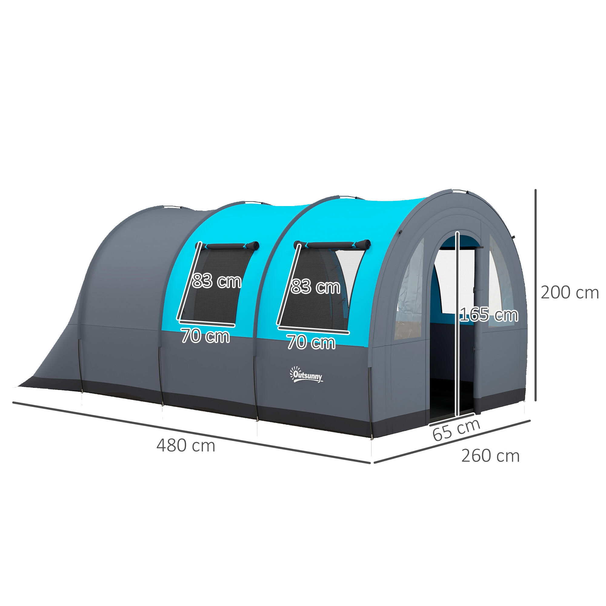 Tienda de Campaña Outsunny 480x260x200 cm Gris y Azul 3/8
