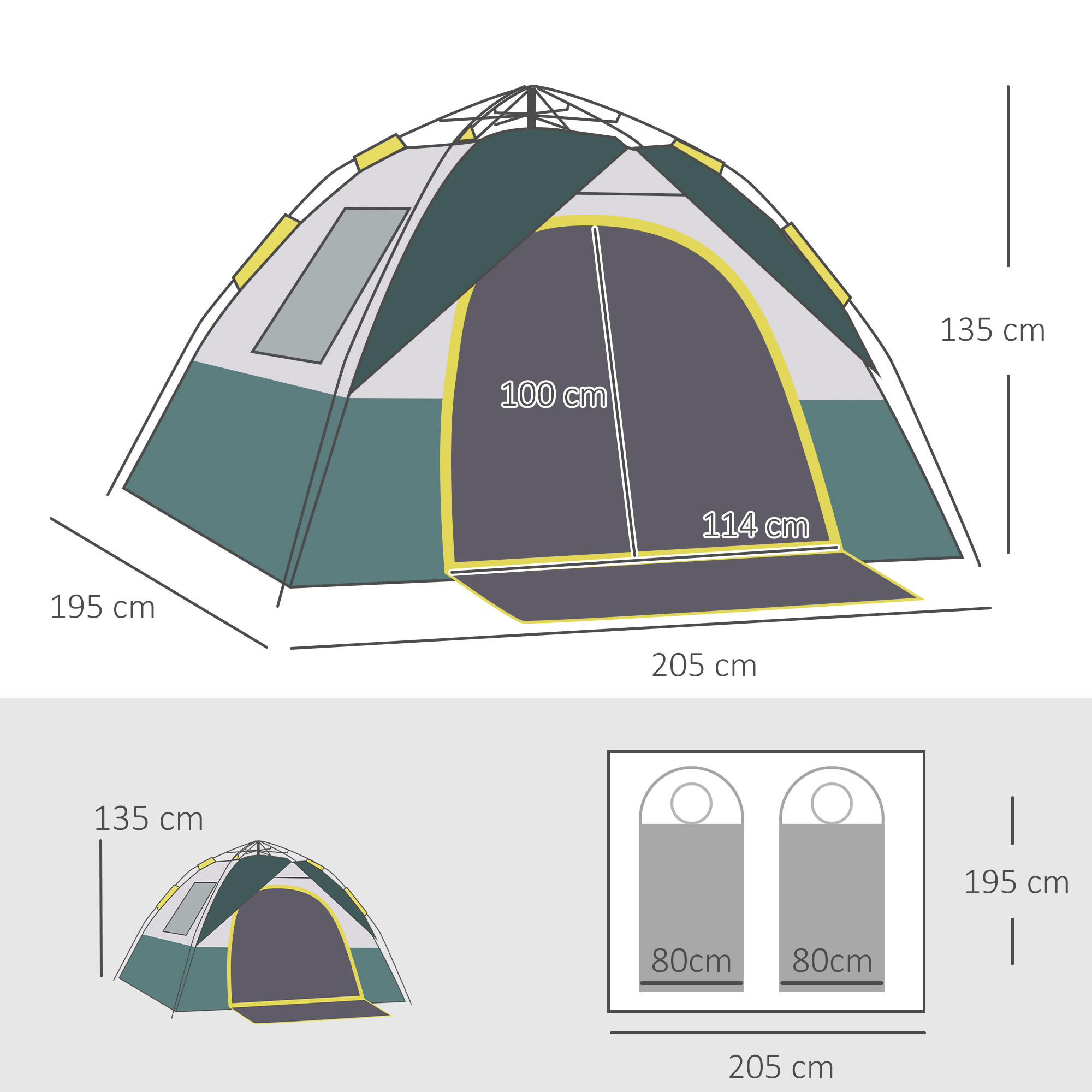 Tenda campismo 205x195x135 cm verde Outsunny 3/7