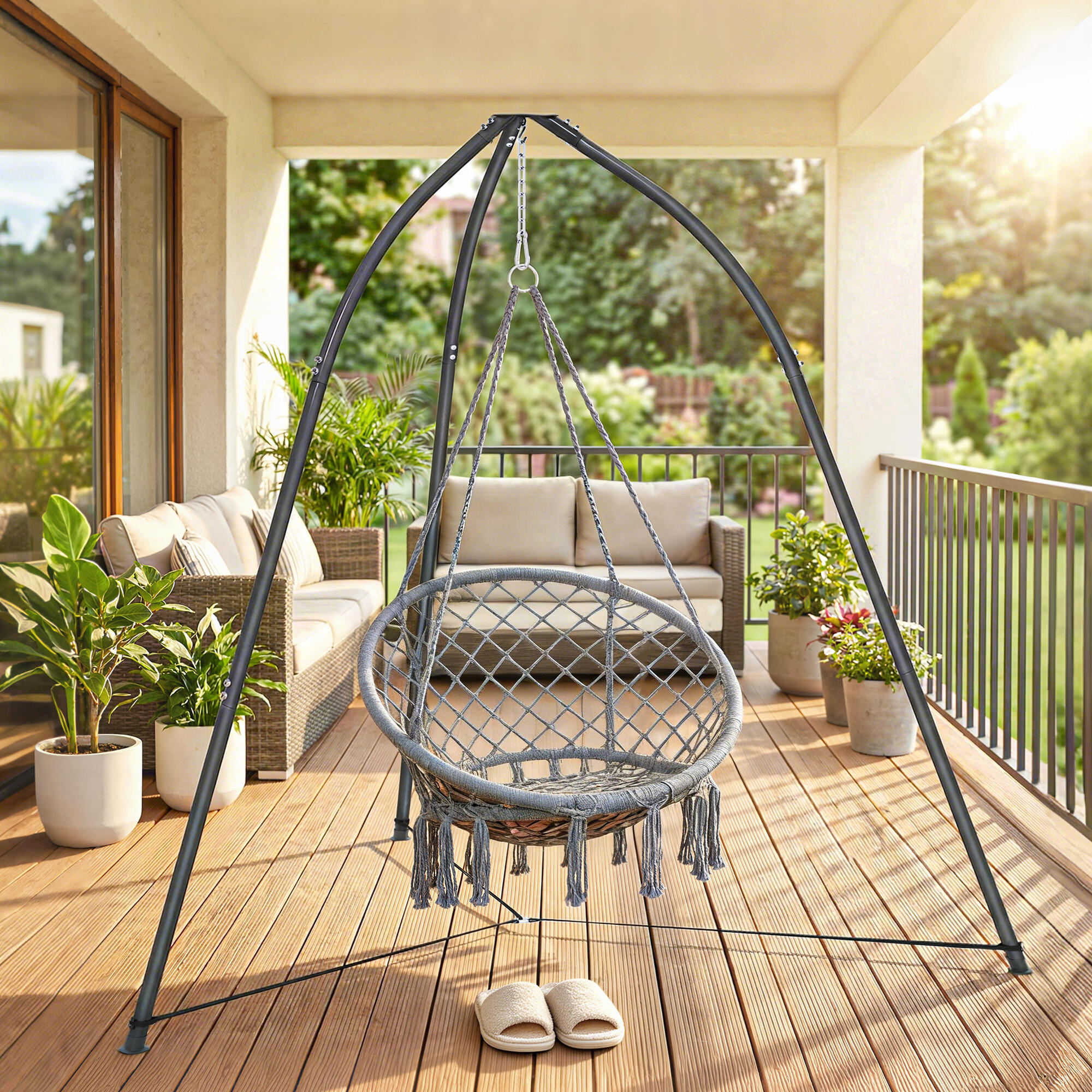 Soporte Silla Colgante Outsunny 230x230x210 cm Negro 2/5