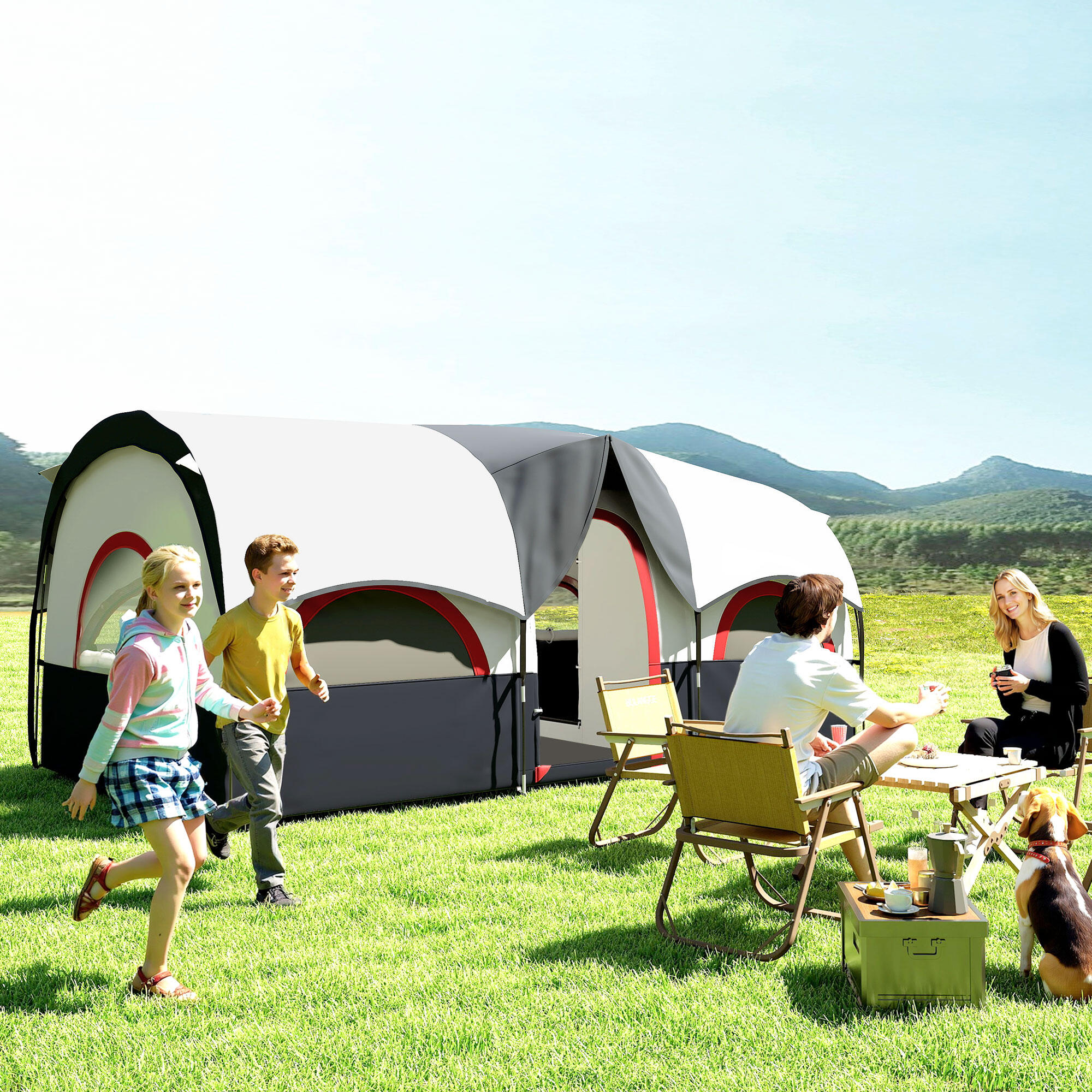 Tienda de Campaña Outsunny 435x251x195 cm Gris Oscuro y Blanco 2/7