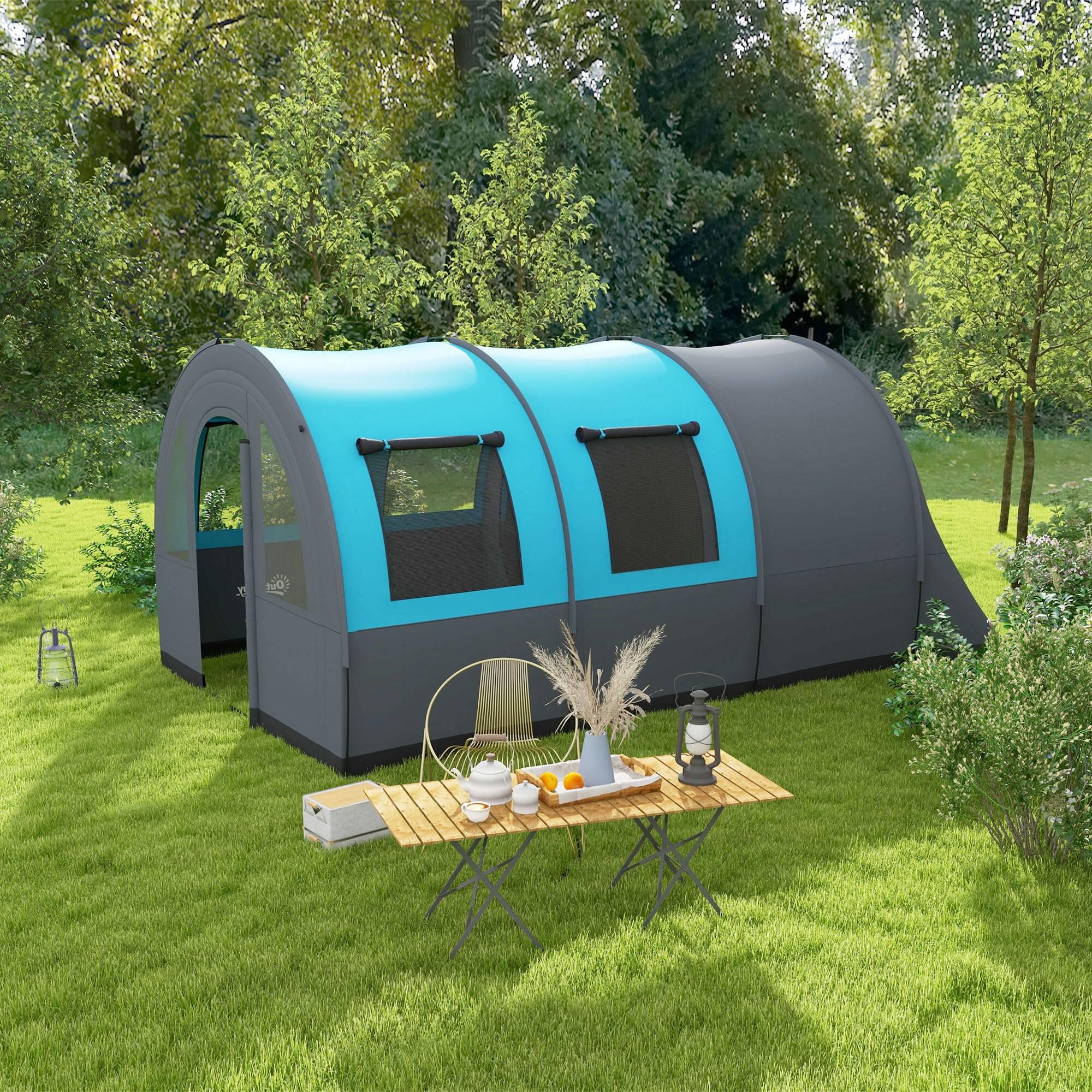 Tienda de Campaña Outsunny 480x260x200 cm Gris y Azul 2/8