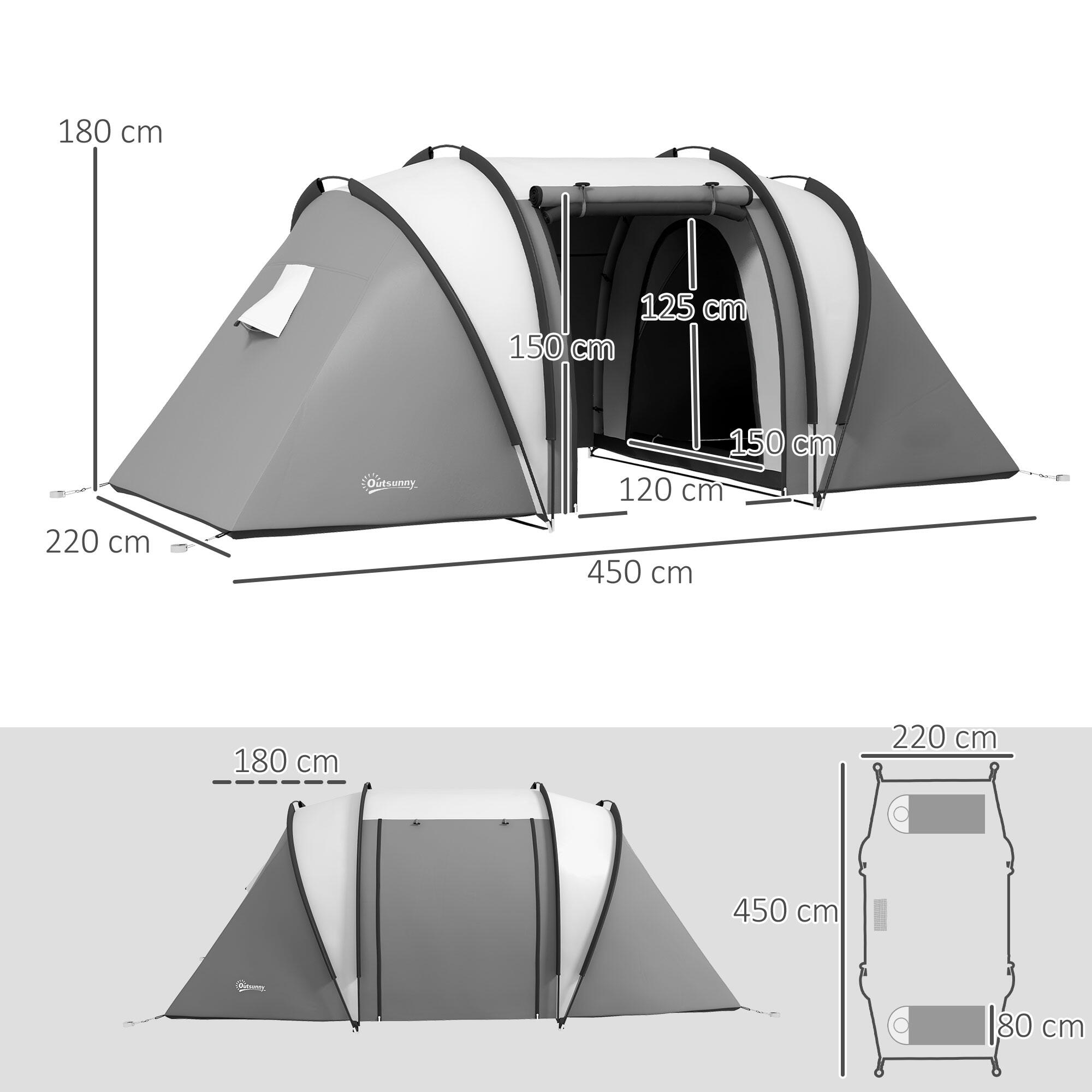 Tenda de campismo 450x220x180 cm cinzento Outsunny 3/7