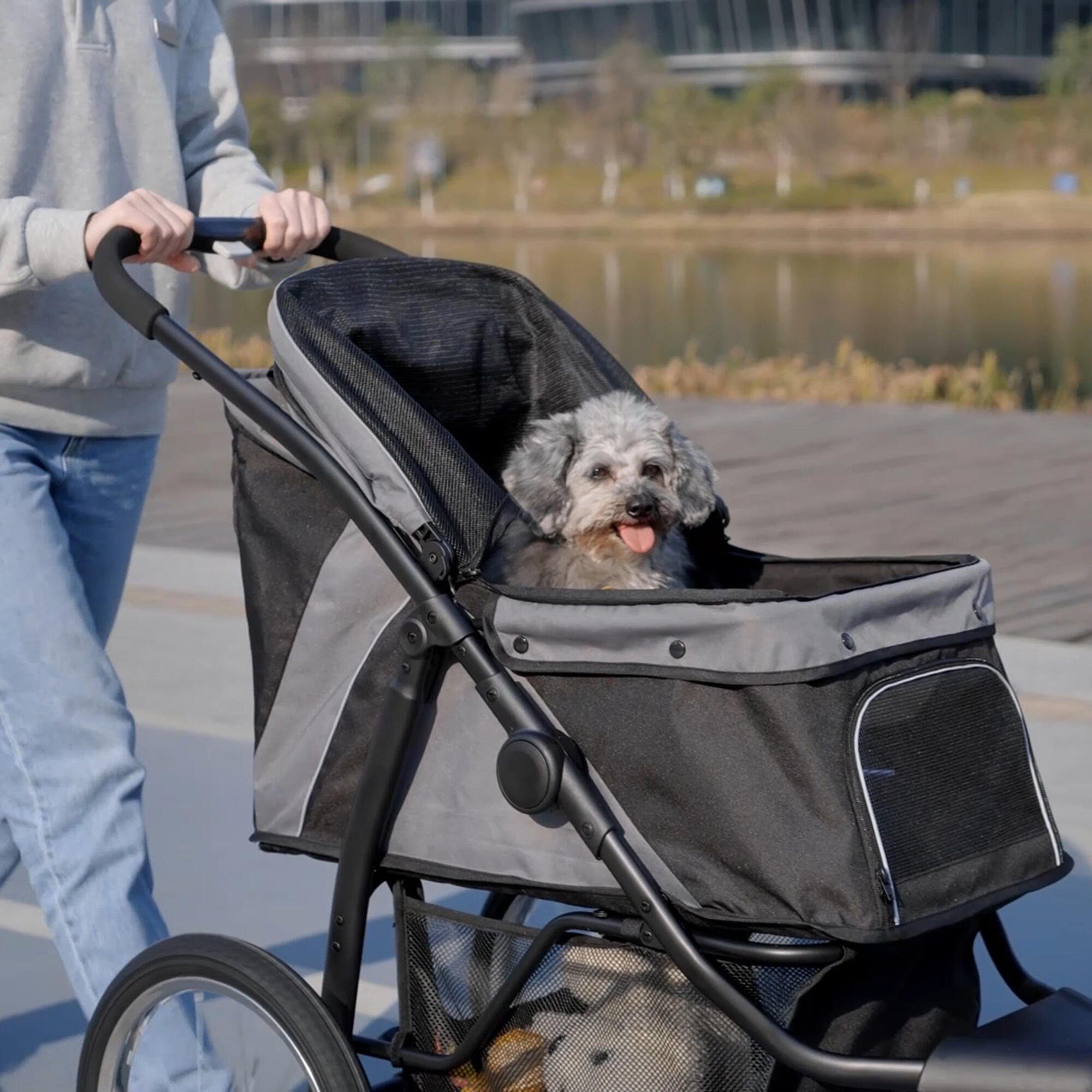 Cochecito para Perros PawHut 111x58x107 cm Gris 5/7