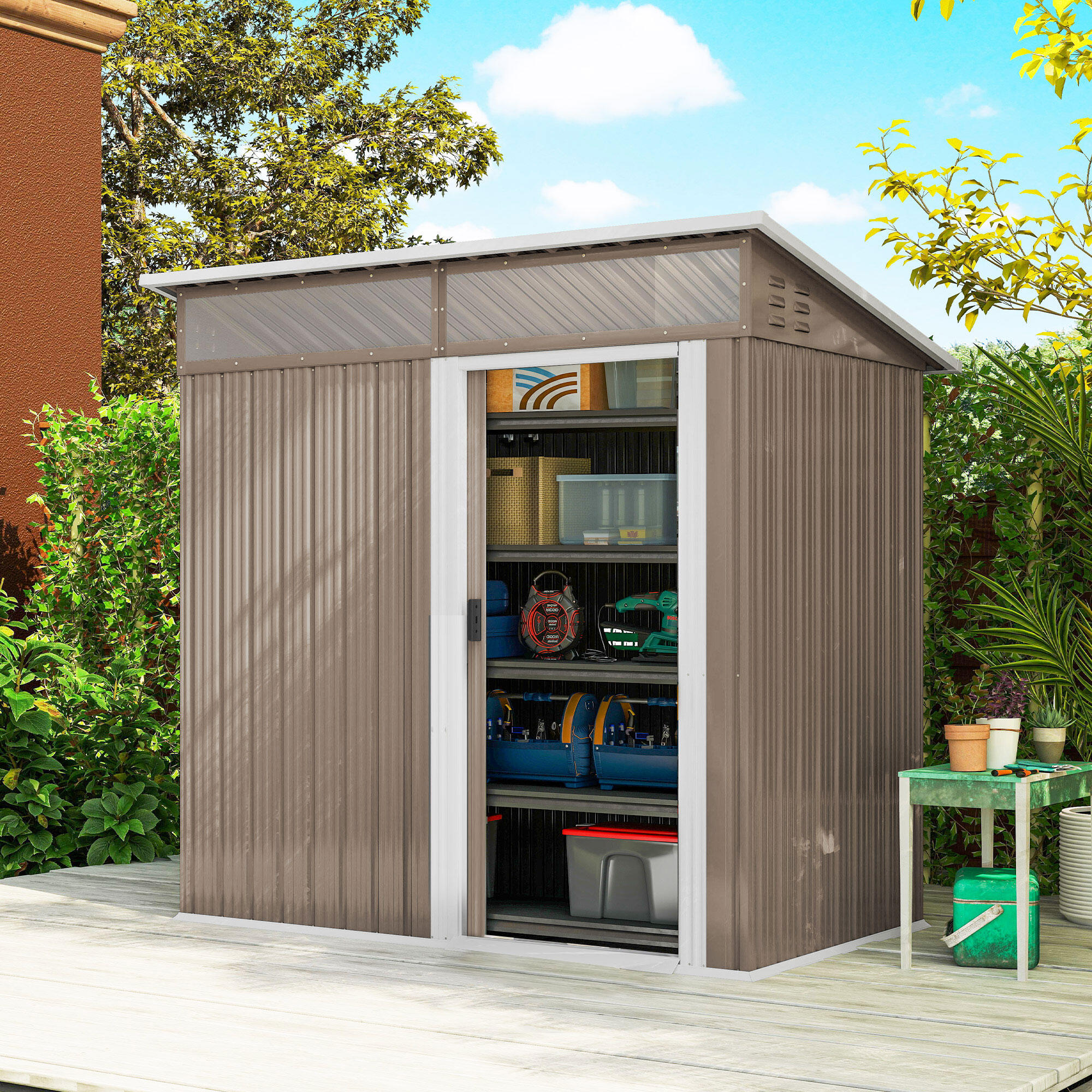 Abrigo de armazenamento 195x122x159-1,82 m marrom Outsunny 2/7