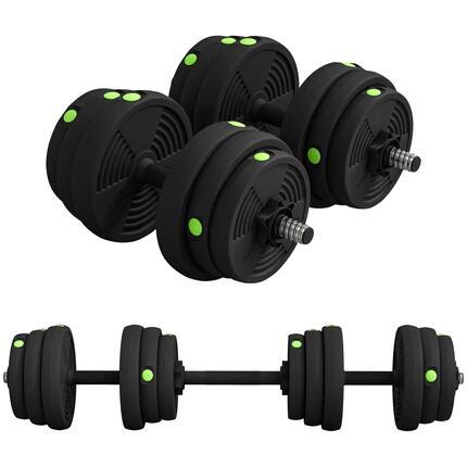 Haltères 2 en 1 réglables - haltères libres 25 Kg - barres incluses - noir vert