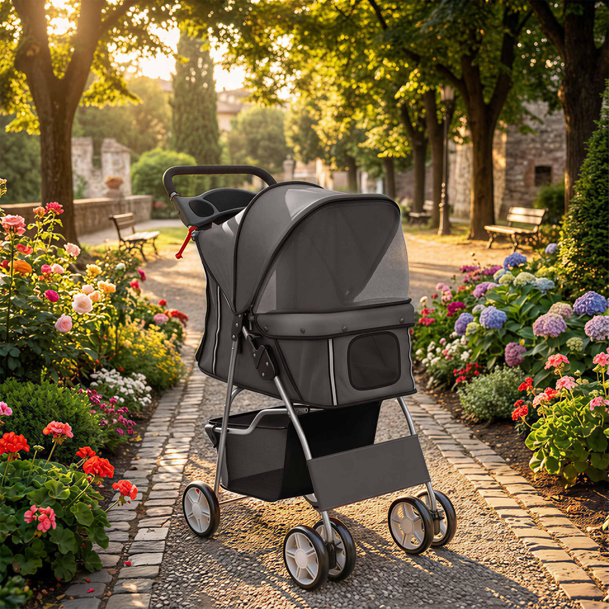 Carrito para Perros PawHut 77x44x102 cm Gris Oscuro 2/5