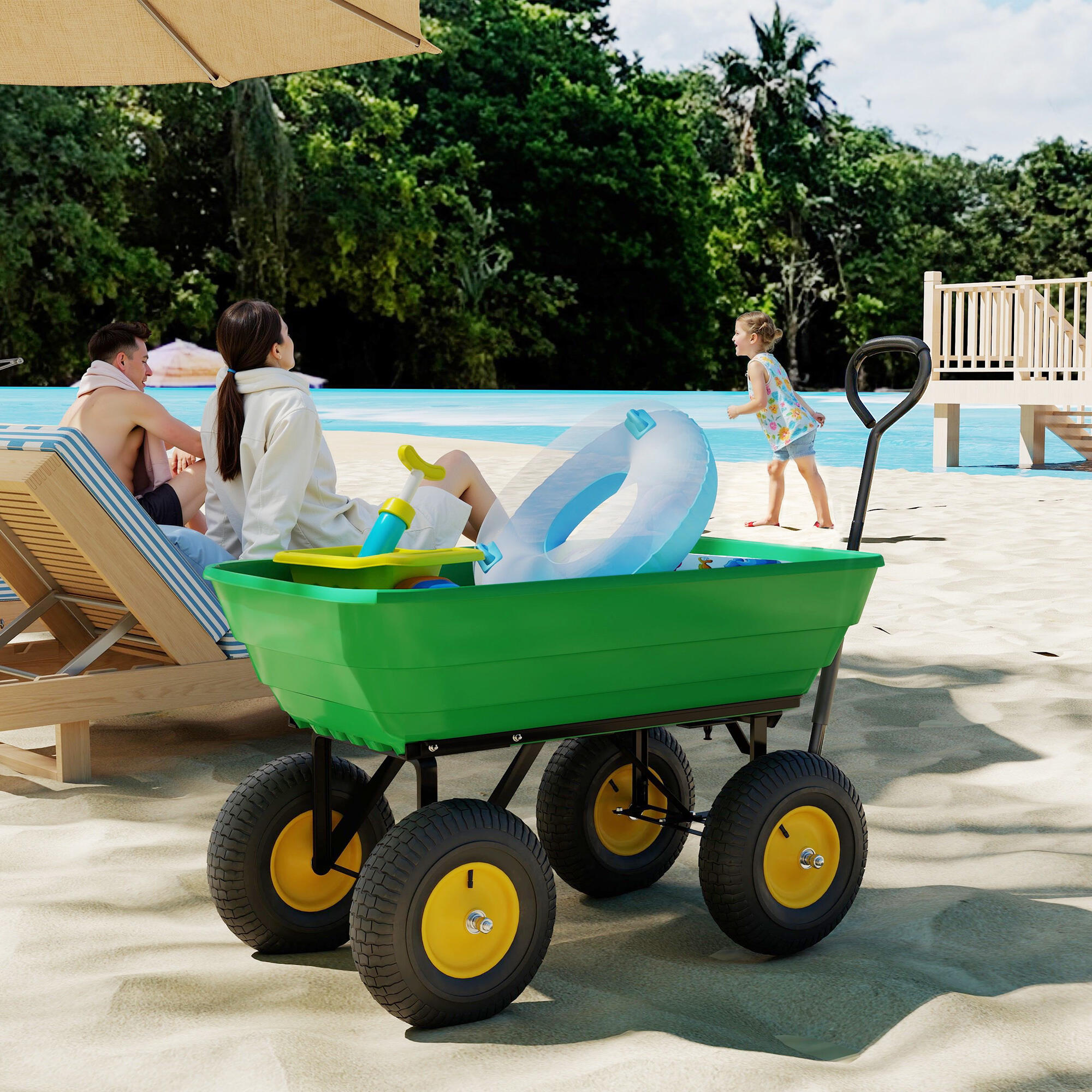 Carro de playa Outsunny 109x52x94 cm Verde Oscuro 4/6