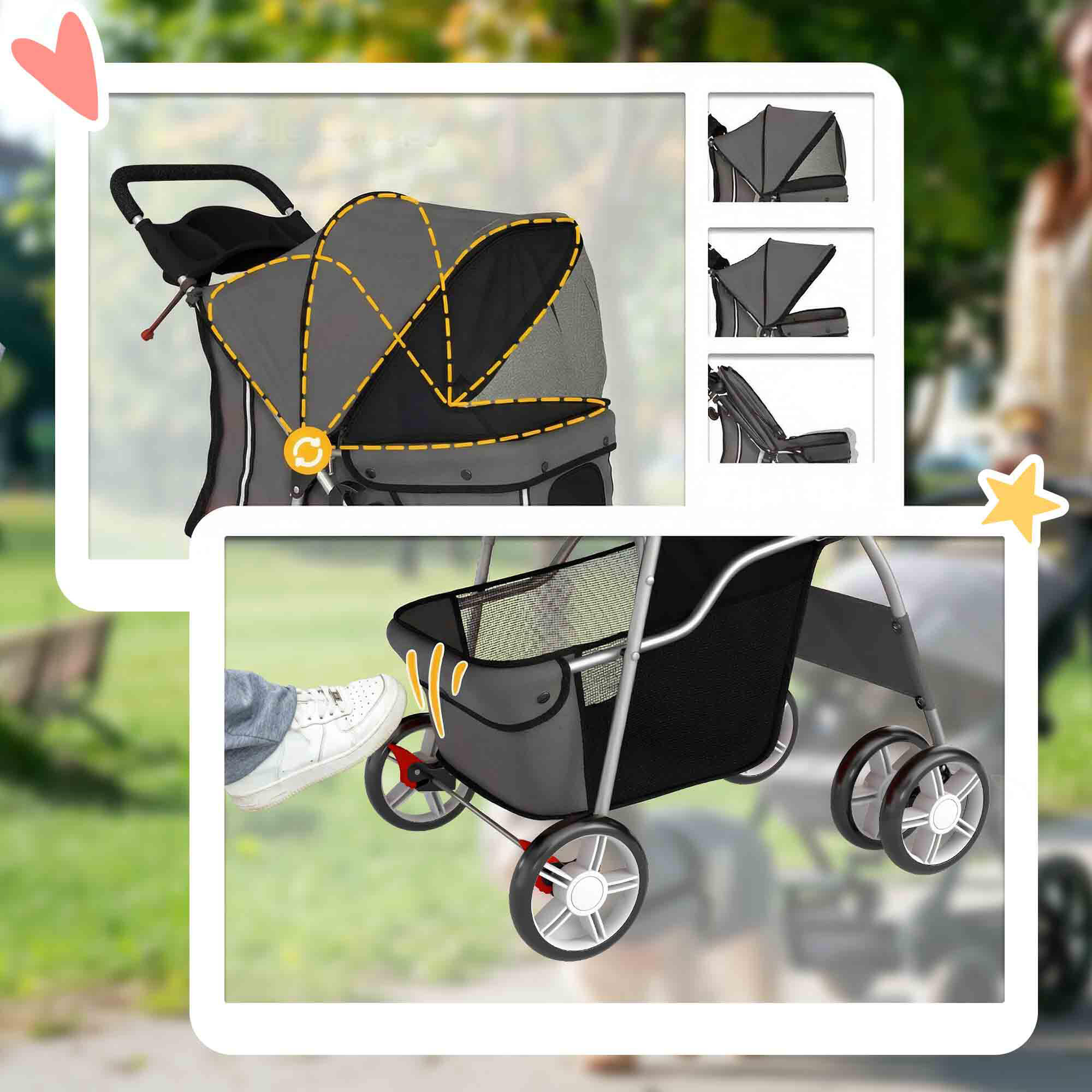 Carrito para Perros PawHut 77x44x102 cm Gris Oscuro 5/5