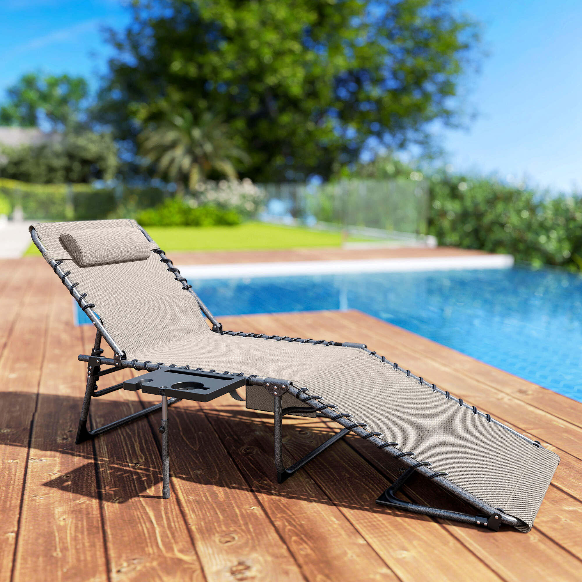 Espreguiçadeira 60x190x31 cm creme branco Outsunny 2/7
