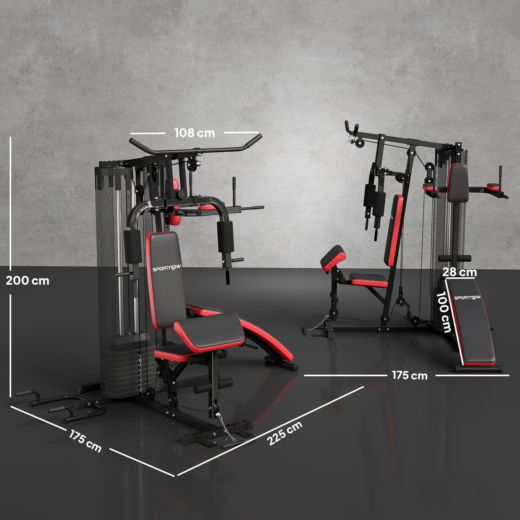 Multi Estação de Musculação SPORTNOW 225x175x200 cm Preto 3/7