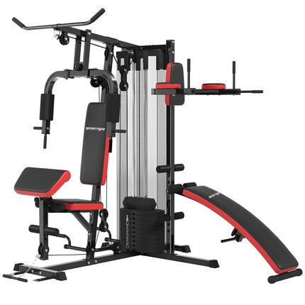 Station de musculation complète 10 contrepoids inclus total 65 Kg rouge