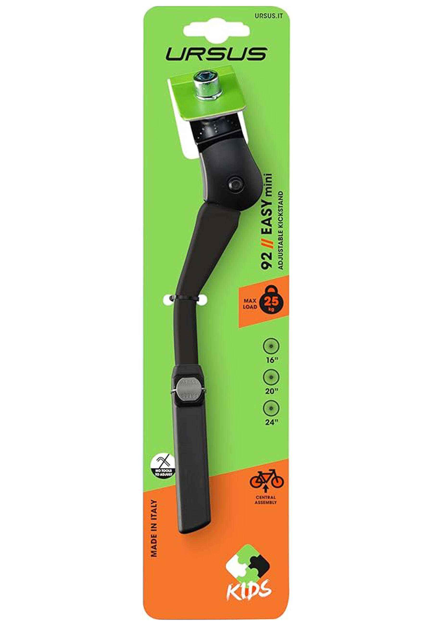 Support URSUS Easy Mini Noir, Réglable pour Vélos 16-24 Pouces 3/4
