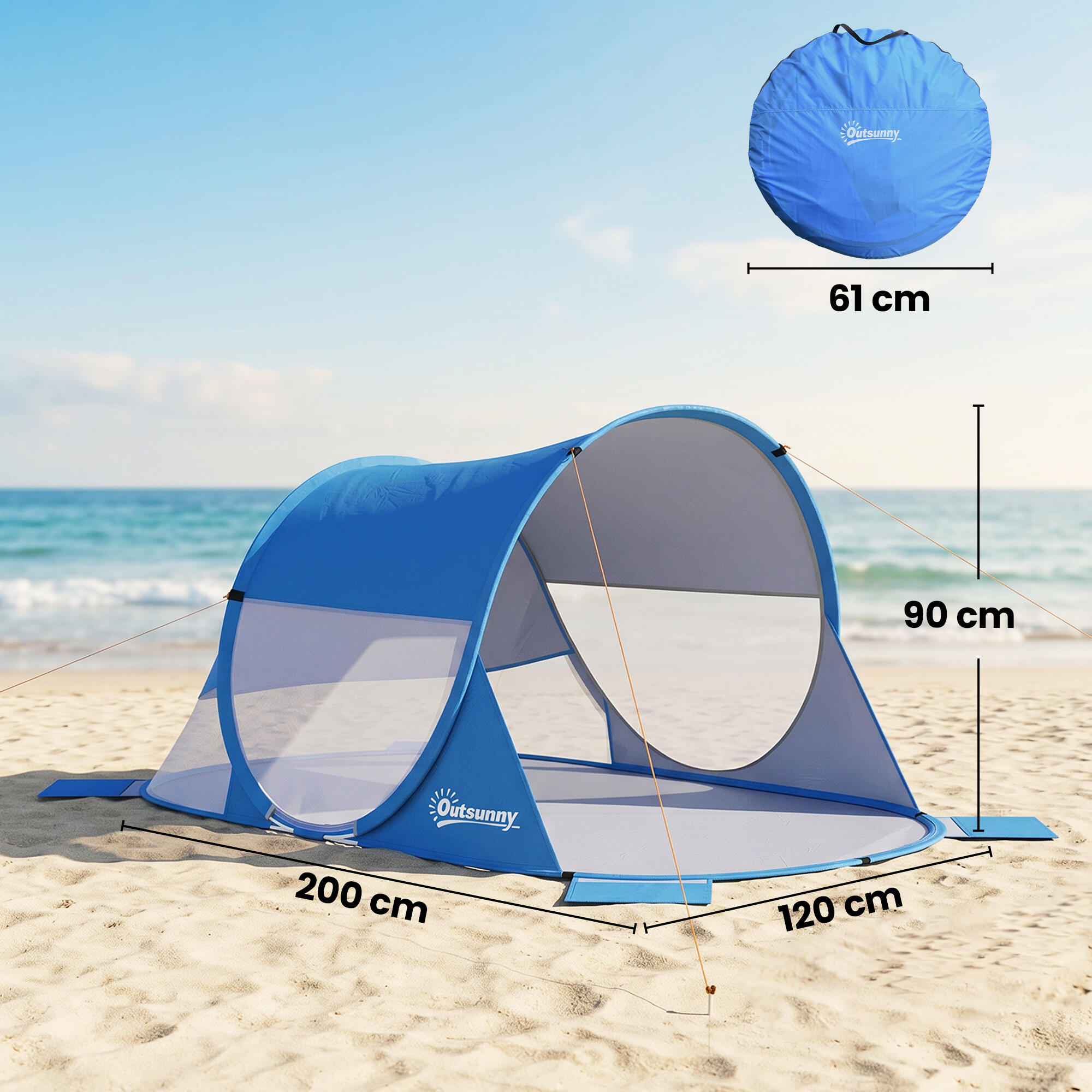 Tienda de Playa Outsunny 200x120x90 cm Azul 3/7