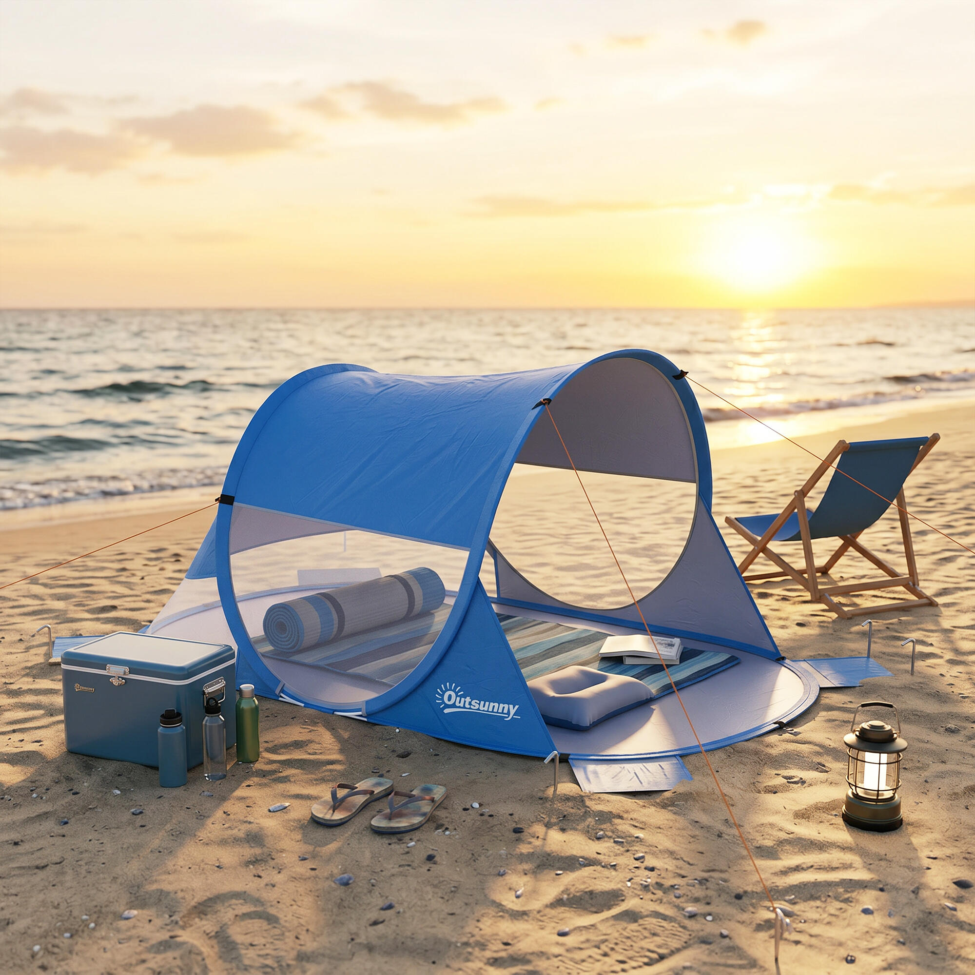 Tienda de Playa Outsunny 200x120x90 cm Azul 4/7