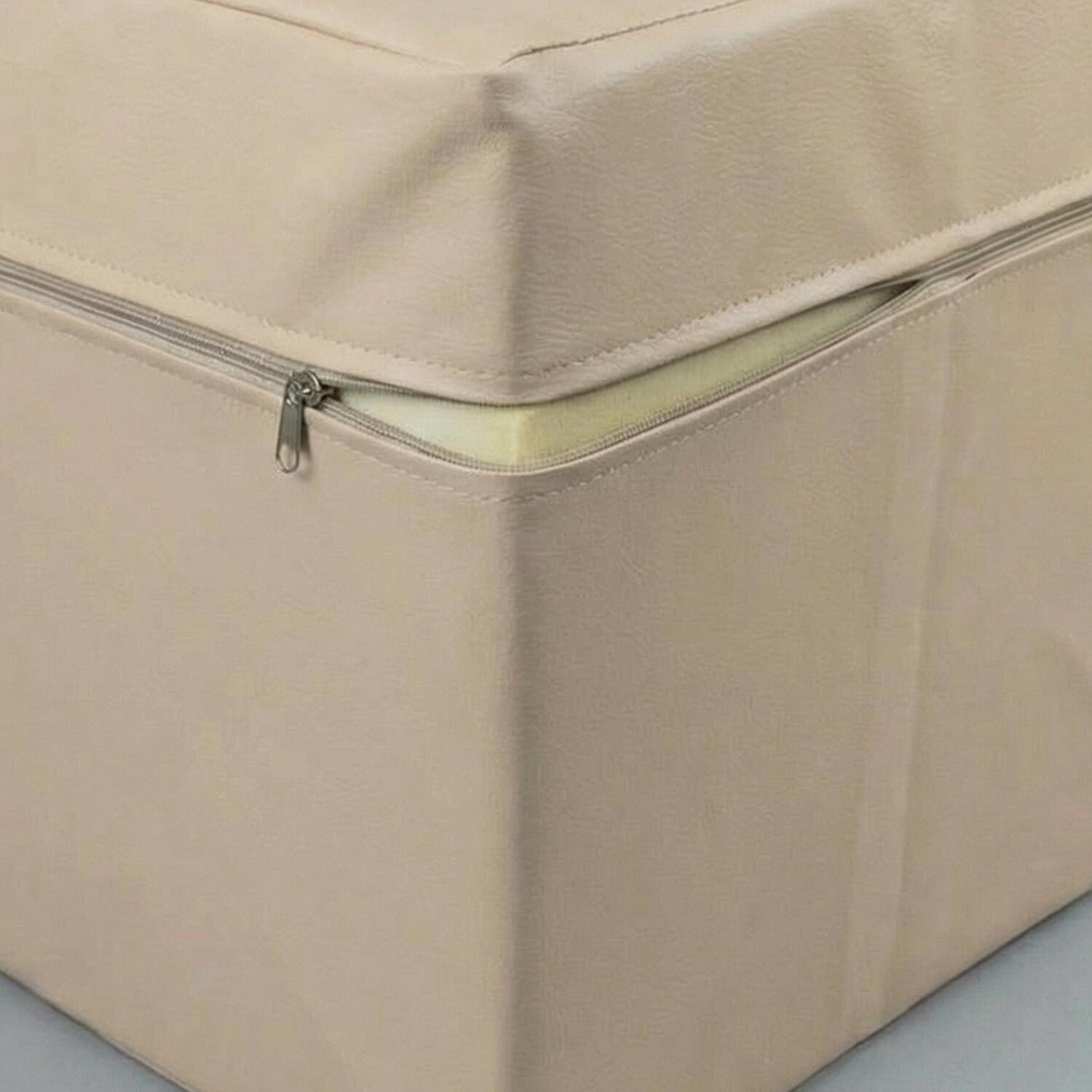 Cube de siège en simili cuir beige de 40x40x40 cm avec mousse de polyuréthane. 5/7