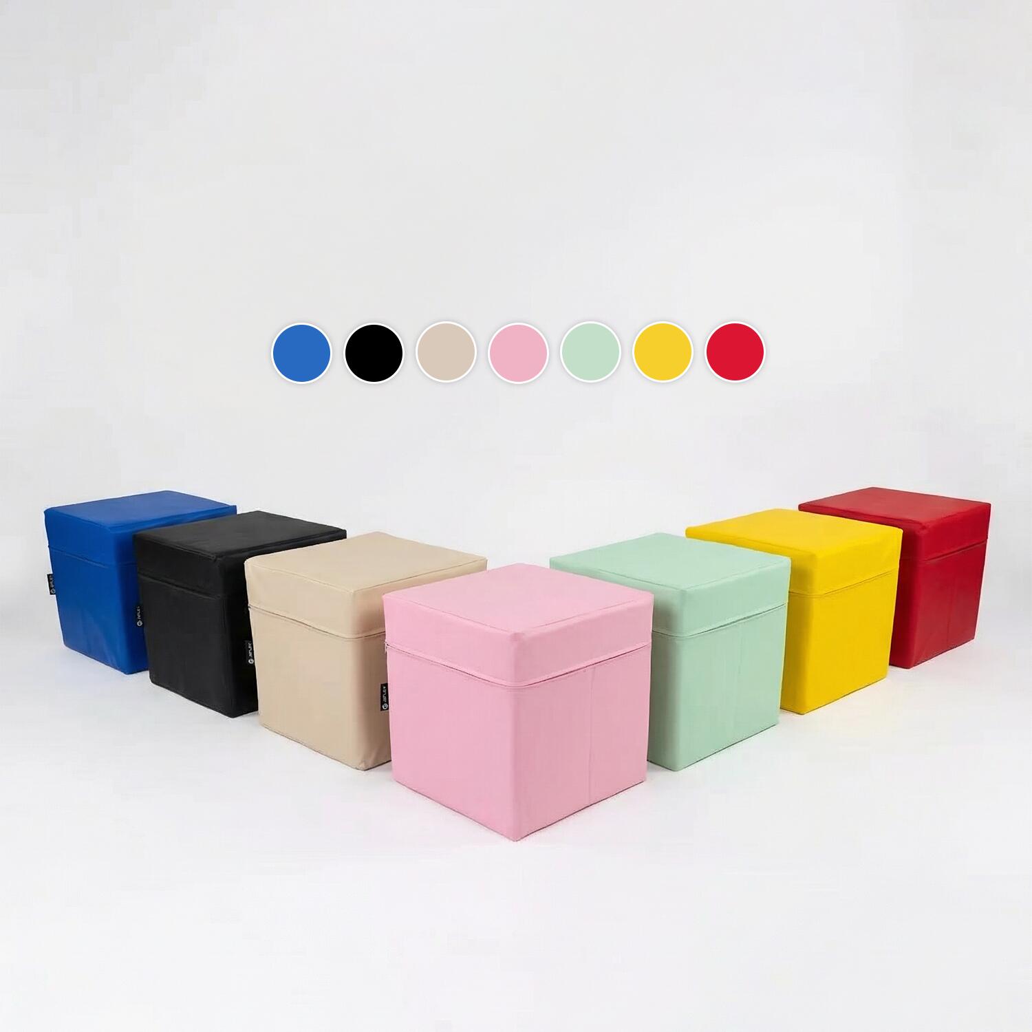 Cubo de assento em couro sintético amarelo, 40x40x40 cm, com espuma de poliuret 7/7
