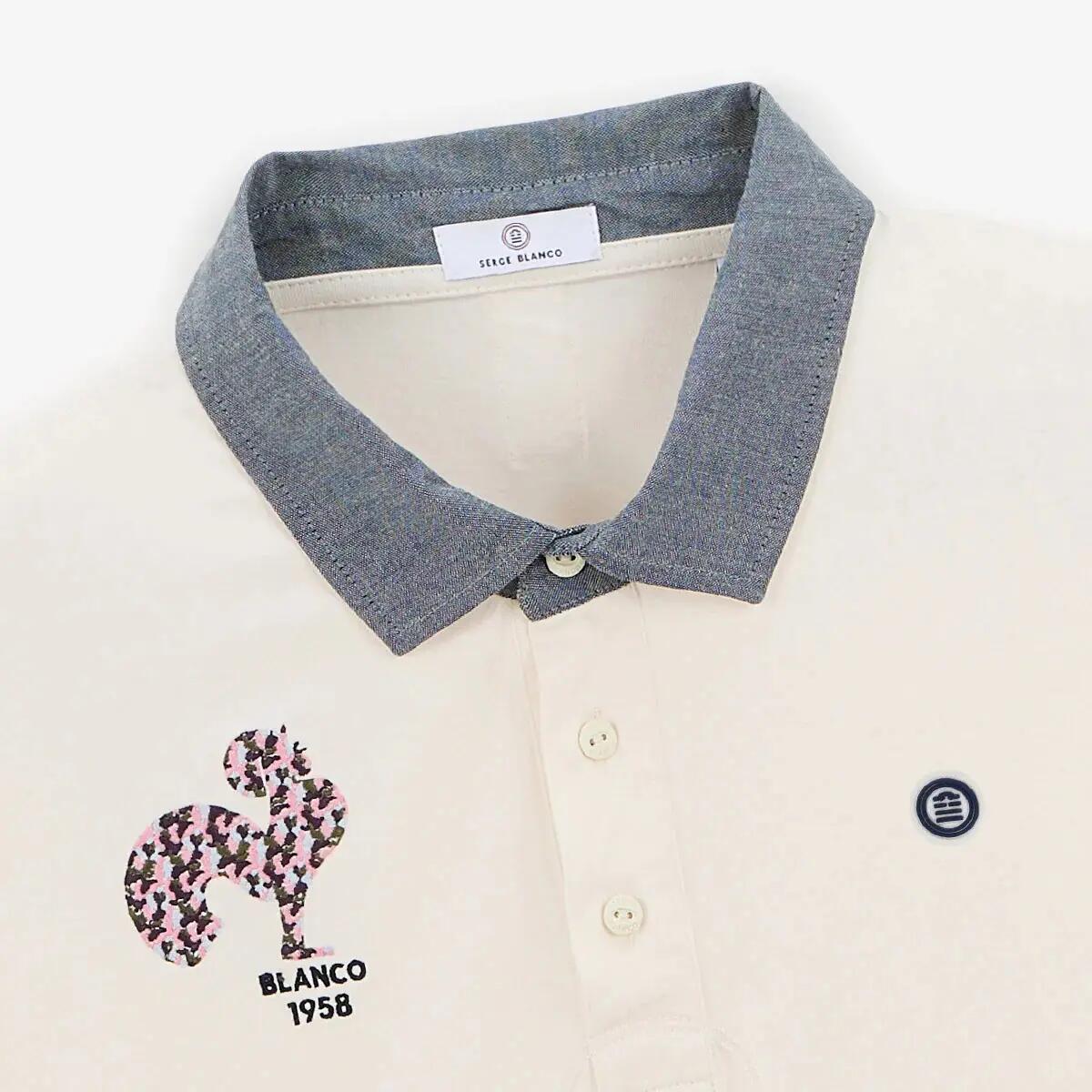 Polo Serge Blanco Broderie Coq 3/5