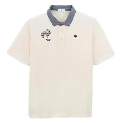 Polo manches courtes en jersey de coton broderie coq blanc off-white