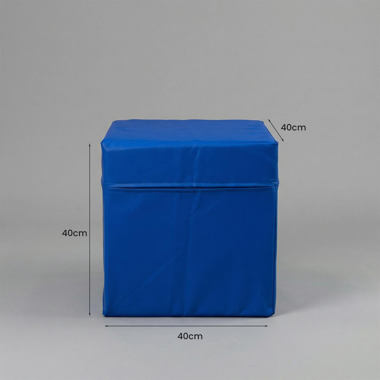 Cube de siège en similicuir bleu de 40x40x40 cm avec mousse de polyuréthane 4/7