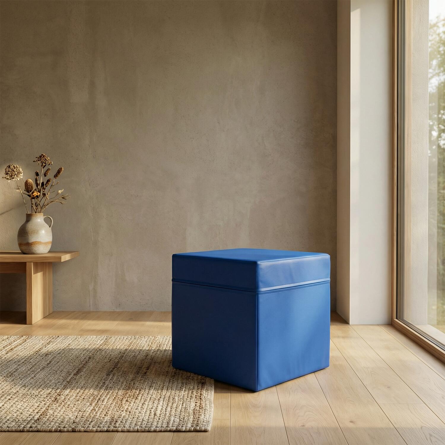 Cube de siège en similicuir bleu de 40x40x40 cm avec mousse de polyuréthane 6/7